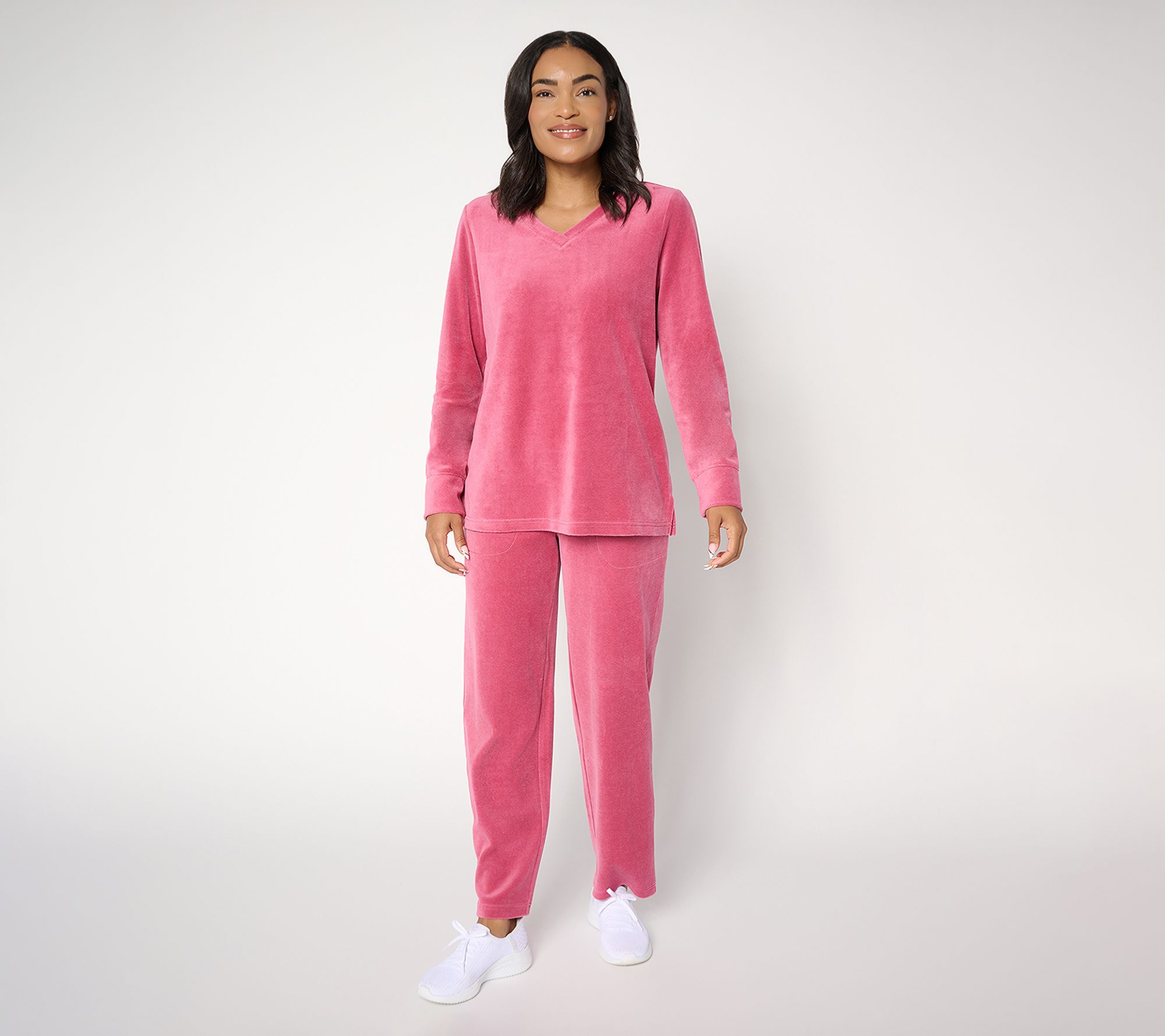 Denim & Co. Active Regular Velour Top & Straight Leg Pants Set