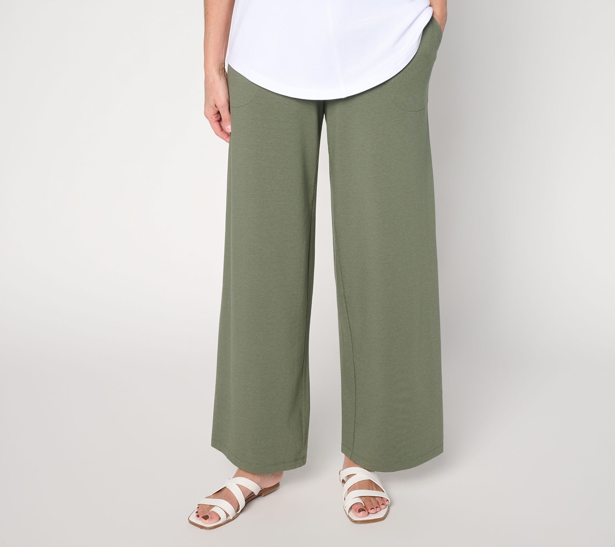 Denim & Co. Petite Beach Jersey Full Length Wide Leg Pants
