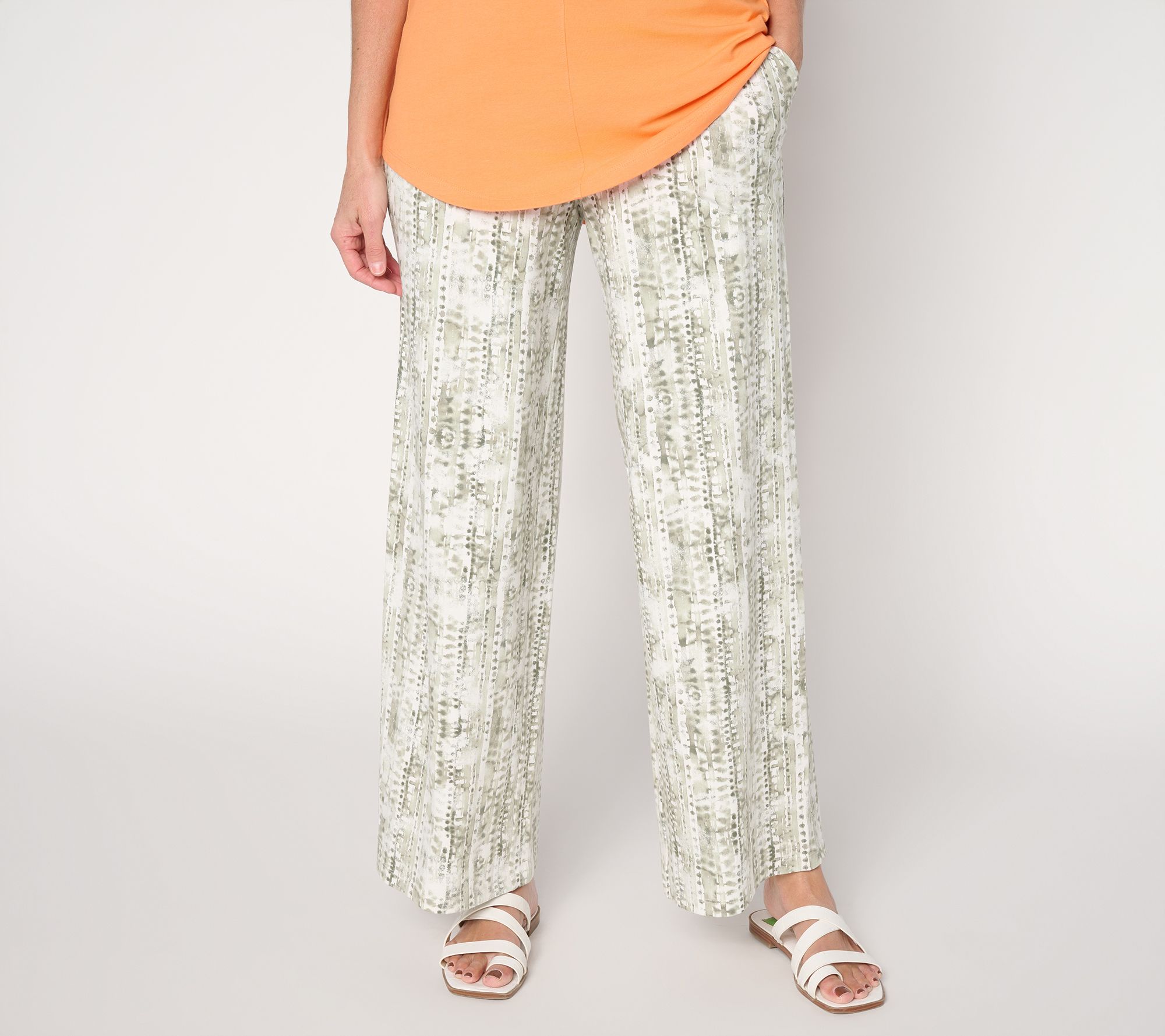 Denim & Co. Petite Beach Jersey Full Length Wide Leg Pants