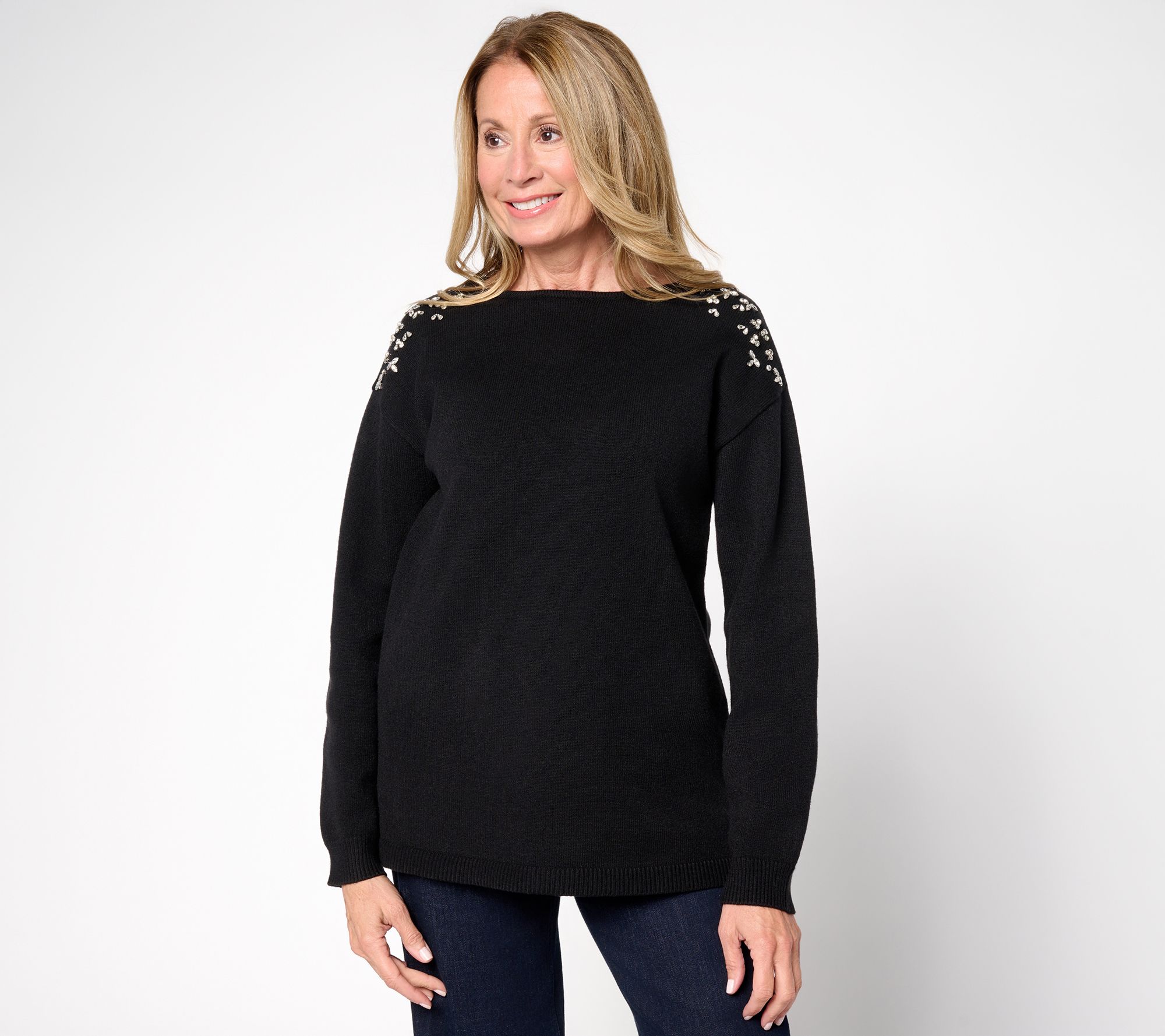 Susan Graver Bateau Neck Embellished Sweater