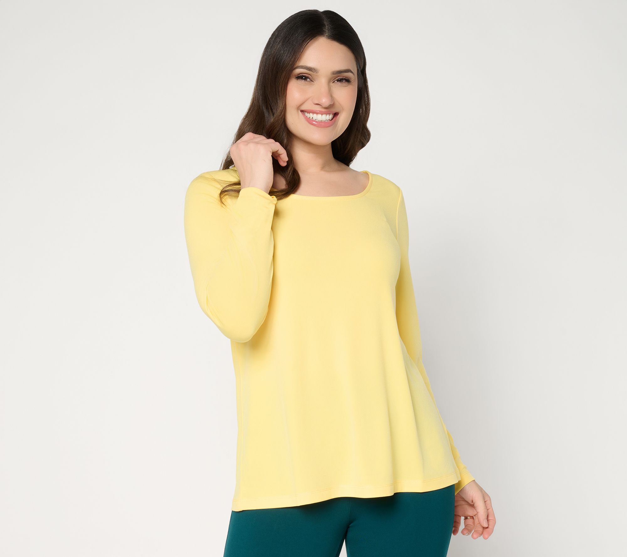 Susan Graver Essentials Liquid Knit Ballet Neck A-Line Top