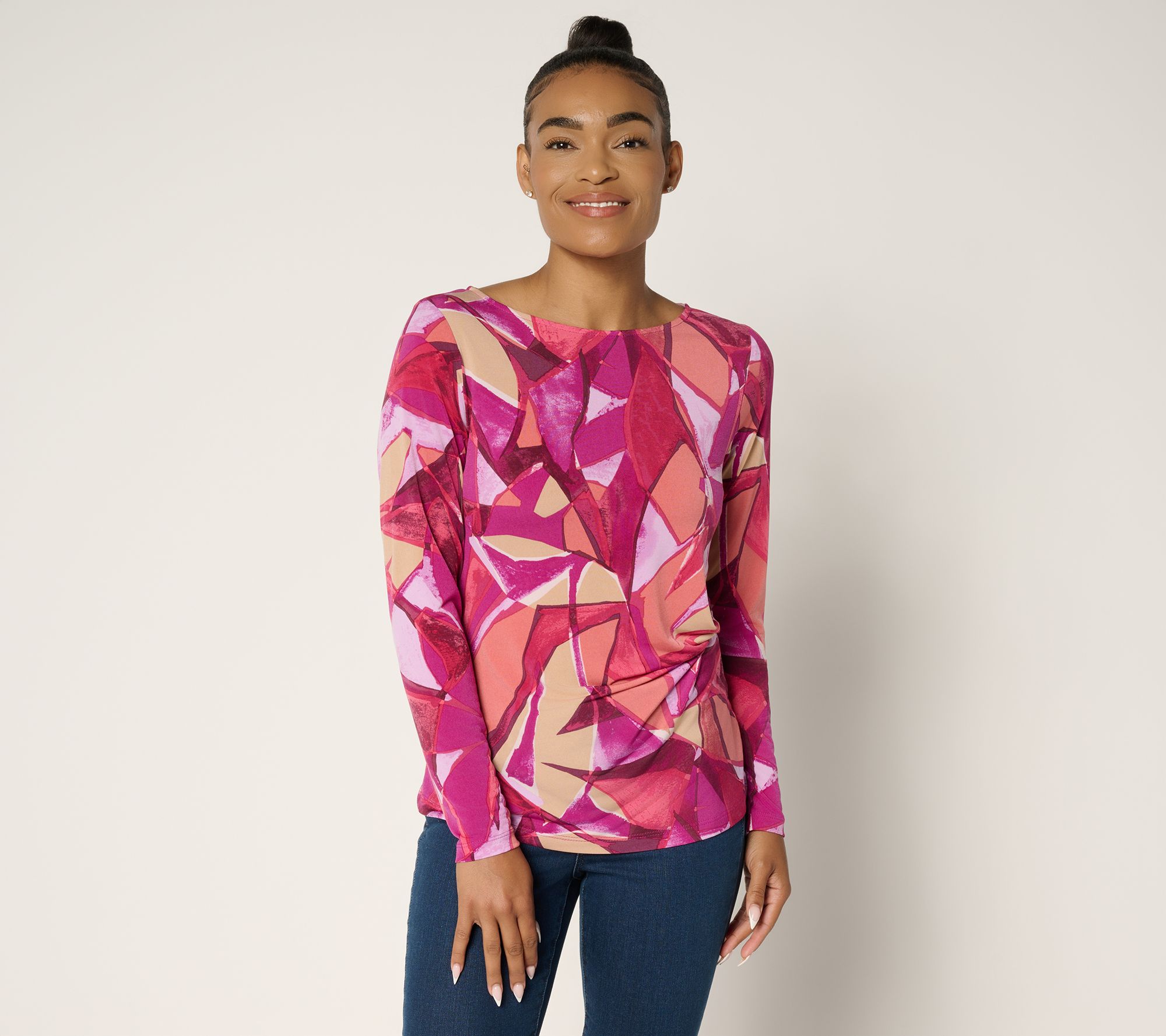 "As Is" Susan Graver Printed Liquid Knit Top with Twist Detail