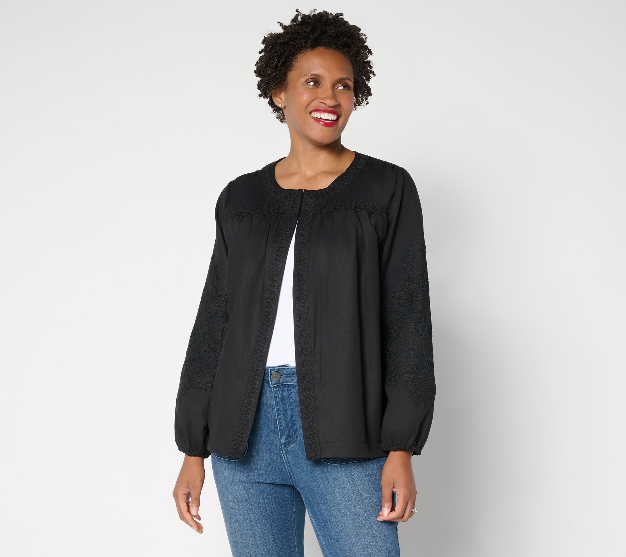 "As Is" Susan Graver Weekend Washed Twill Embroidered Jacket