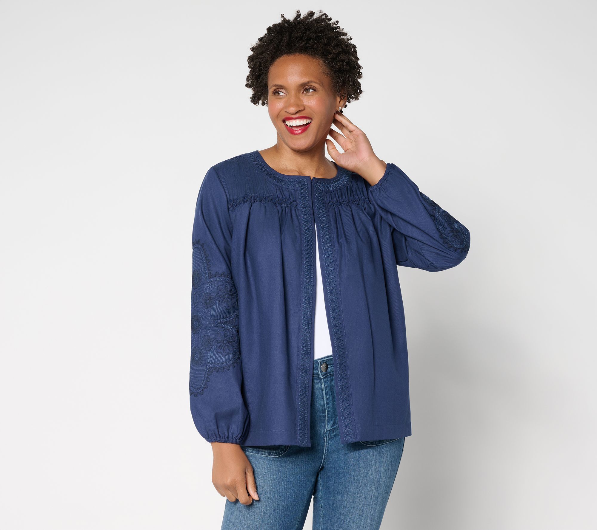 "As Is" Susan Graver Weekend Washed Twill Embroidered Jacket