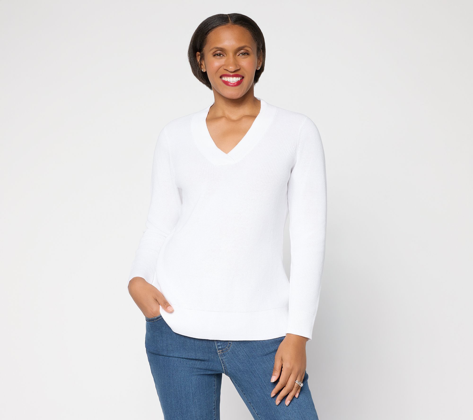 Belle by Kim Gravel Pardon My Pop Skinny Shaker V Neck Sweater