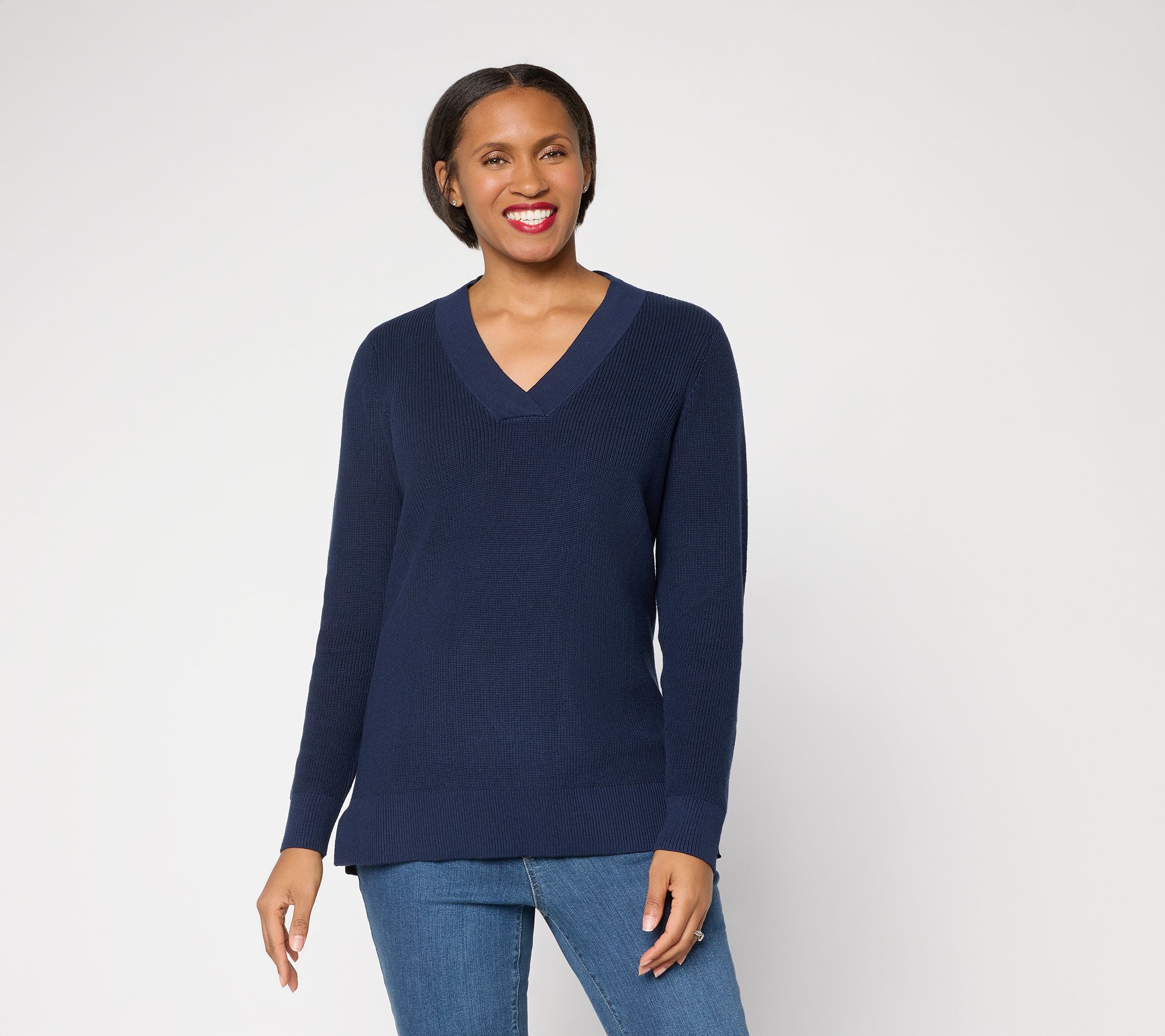 Belle by Kim Gravel Pardon My Pop Skinny Shaker V Neck Sweater