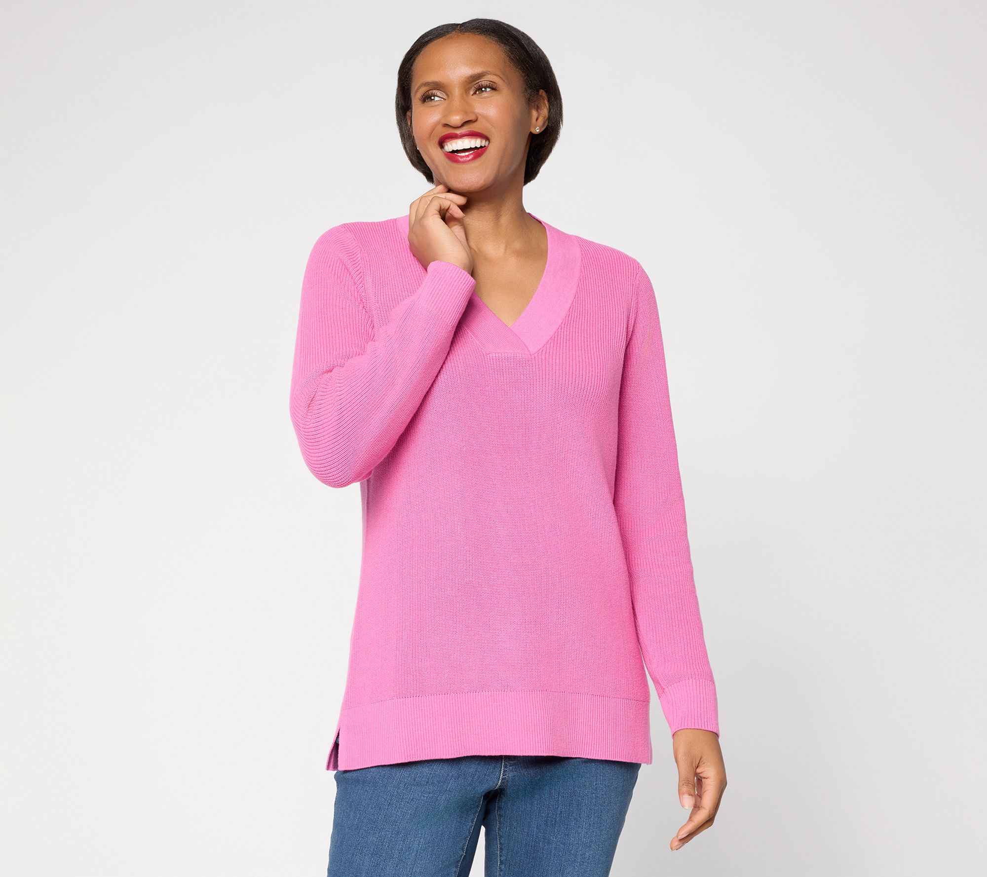 Belle by Kim Gravel Pardon My Pop Skinny Shaker V Neck Sweater
