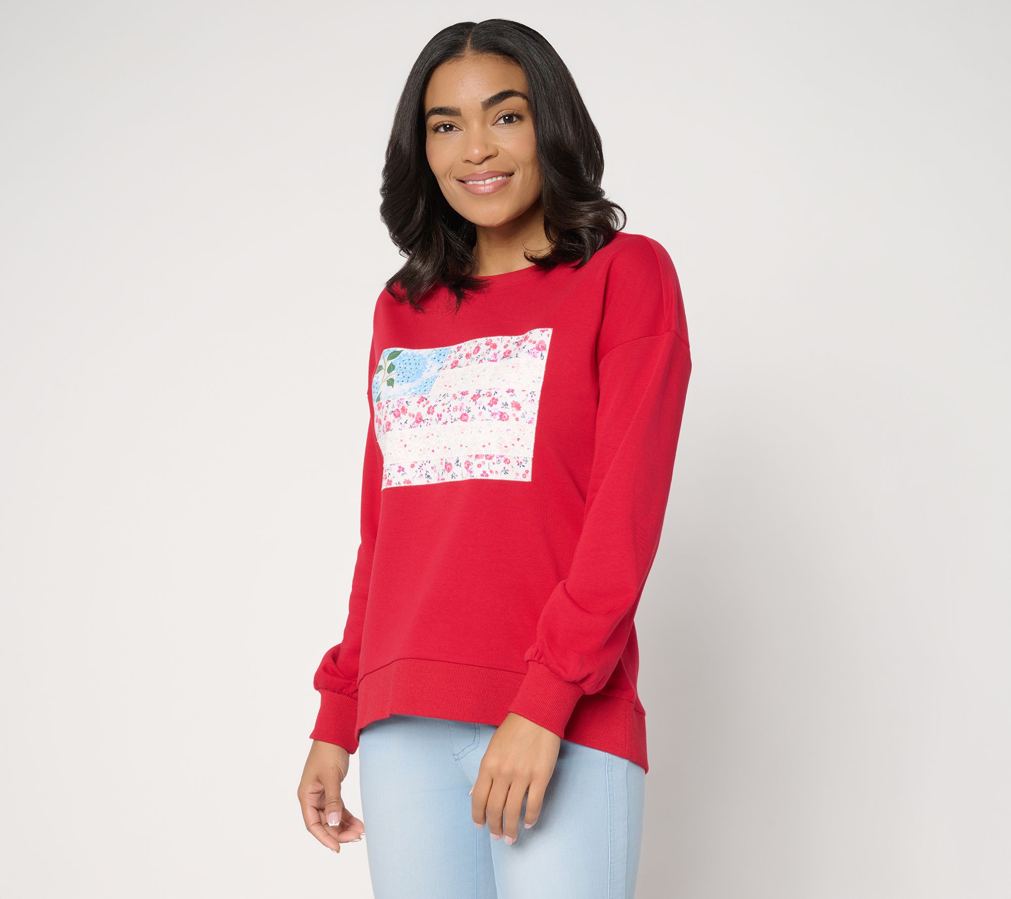 Belle by Kim Gravel Vintage Floral Patchwork Flag Sweatshirt