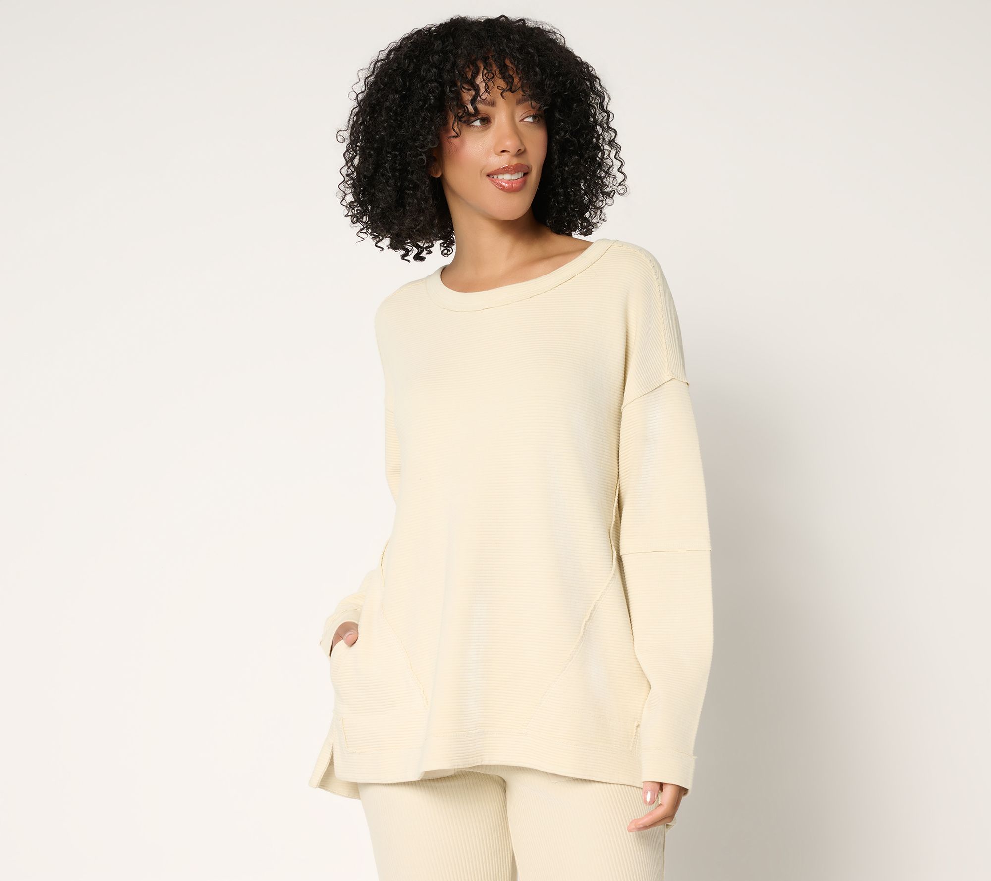 "As Is" LOGO by Lori Goldstein Crew Neck Rib Knit Long Sleeve Top
