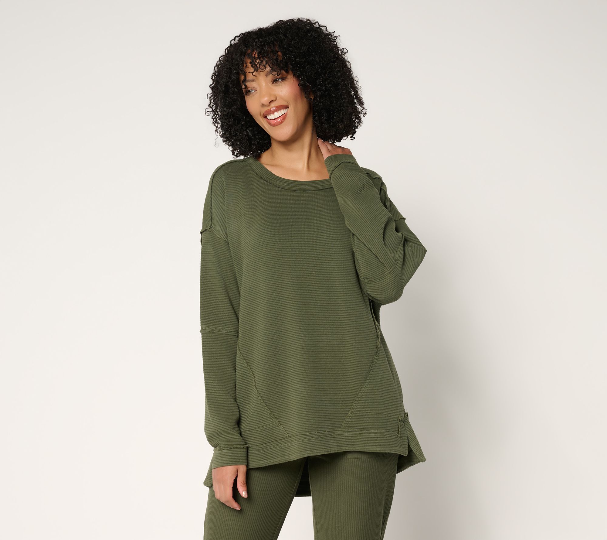 "As Is" LOGO by Lori Goldstein Crew Neck Rib Knit Long Sleeve Top
