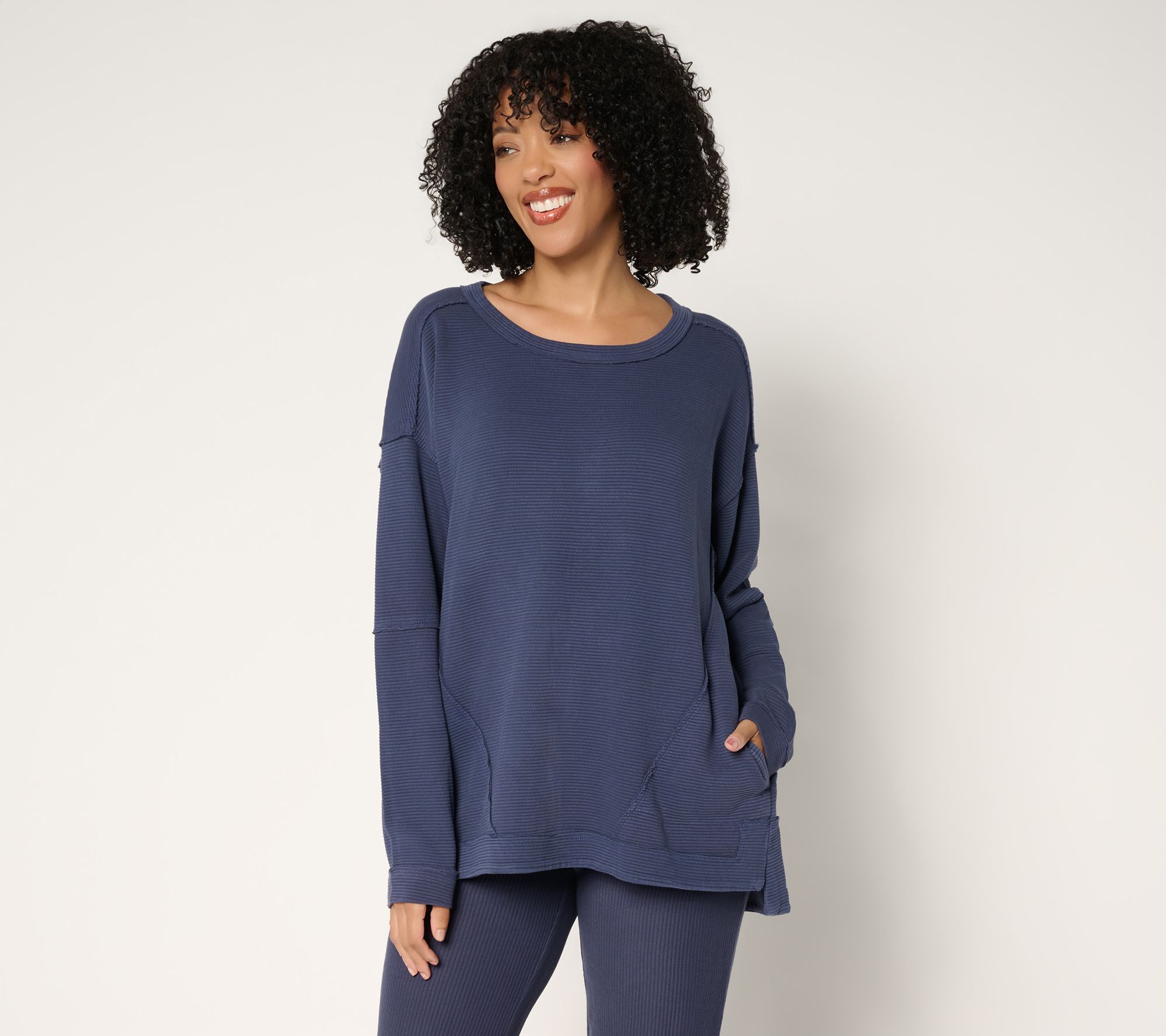 "As Is" LOGO by Lori Goldstein Crew Neck Rib Knit Long Sleeve Top