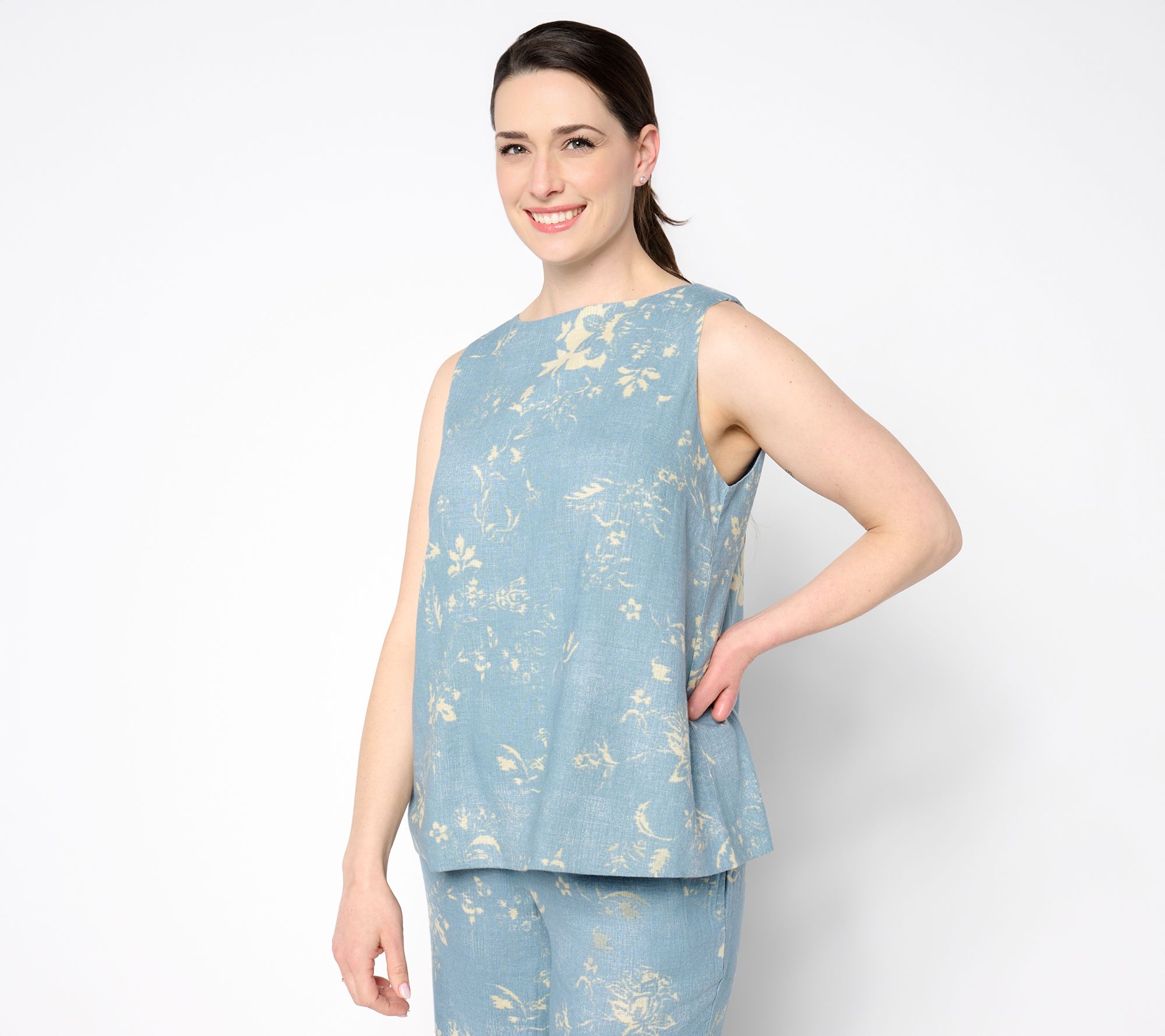 Me by Jennie Garth Linen Blend Split Back Tank Top
