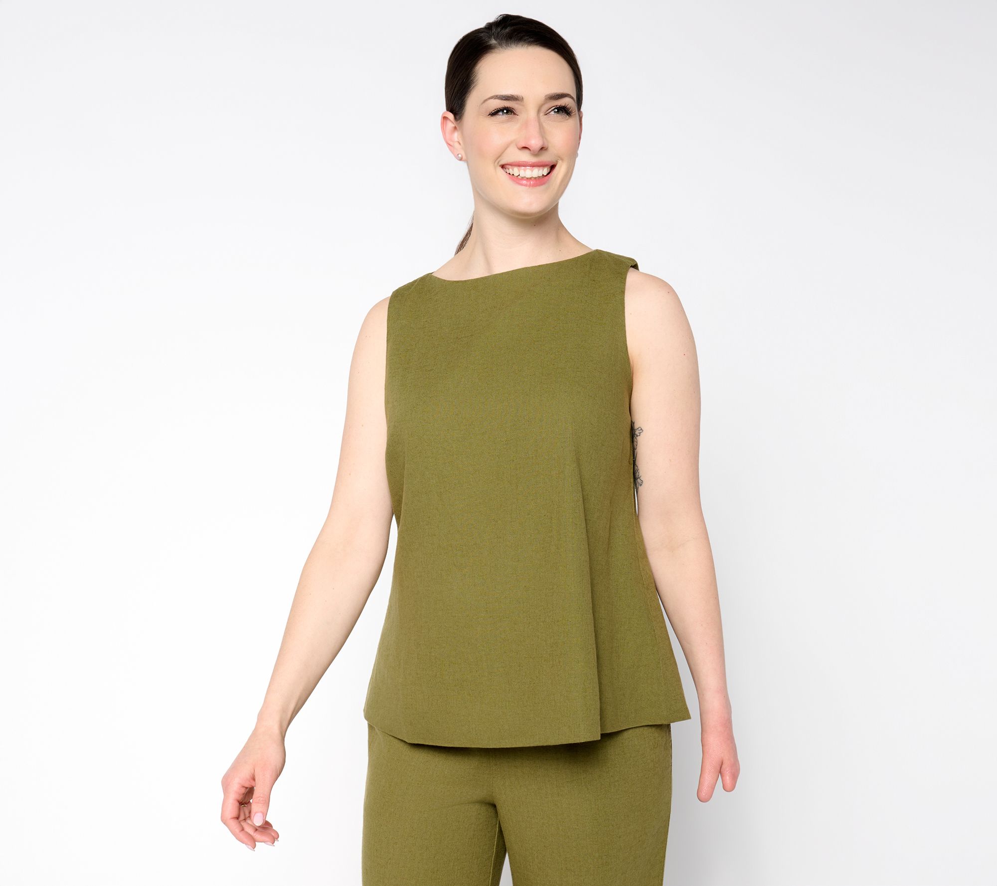 Me by Jennie Garth Linen Blend Split Back Tank Top
