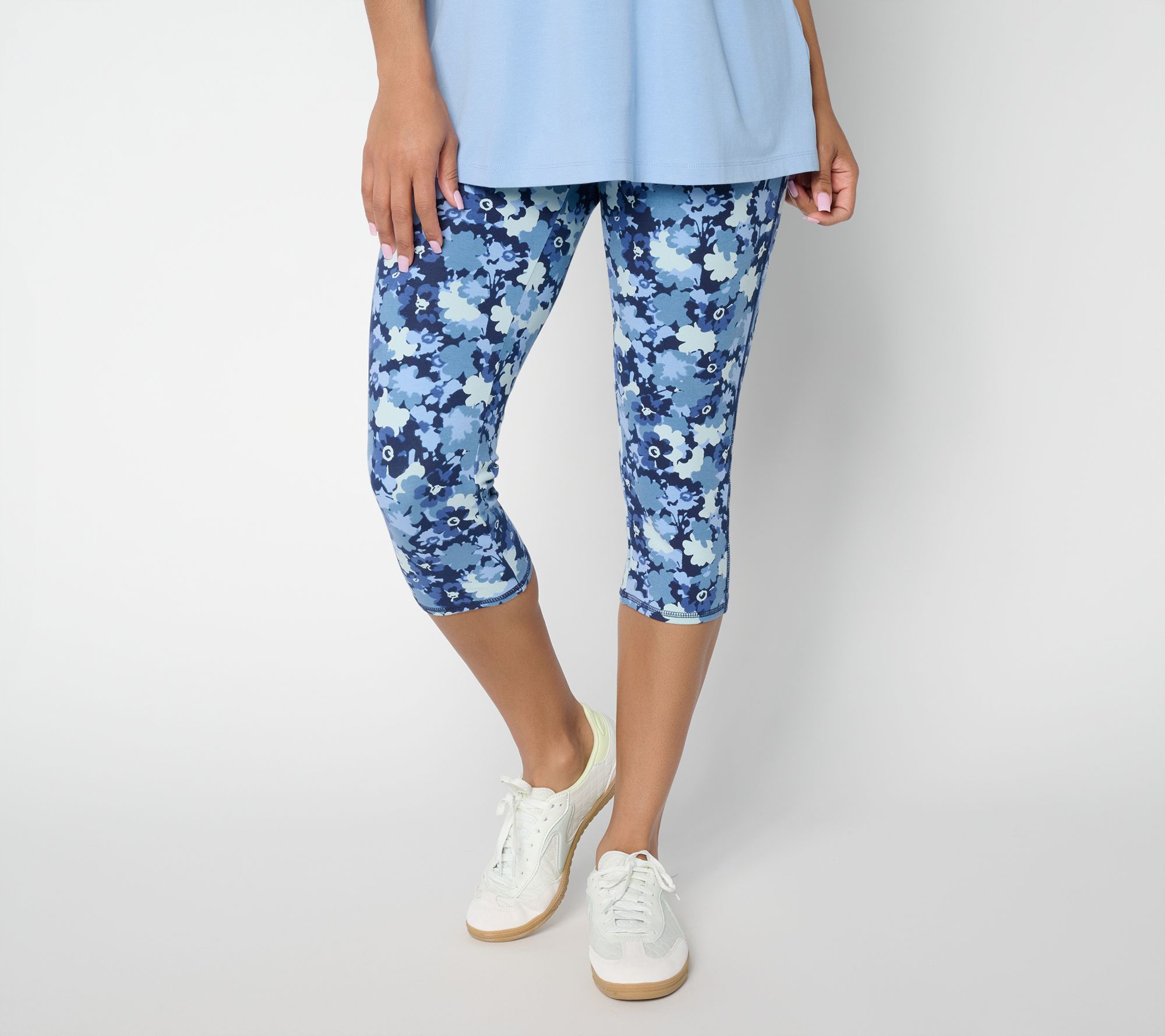 Denim & Co. Active Petite Printed or Solid Duo Stretch Capris