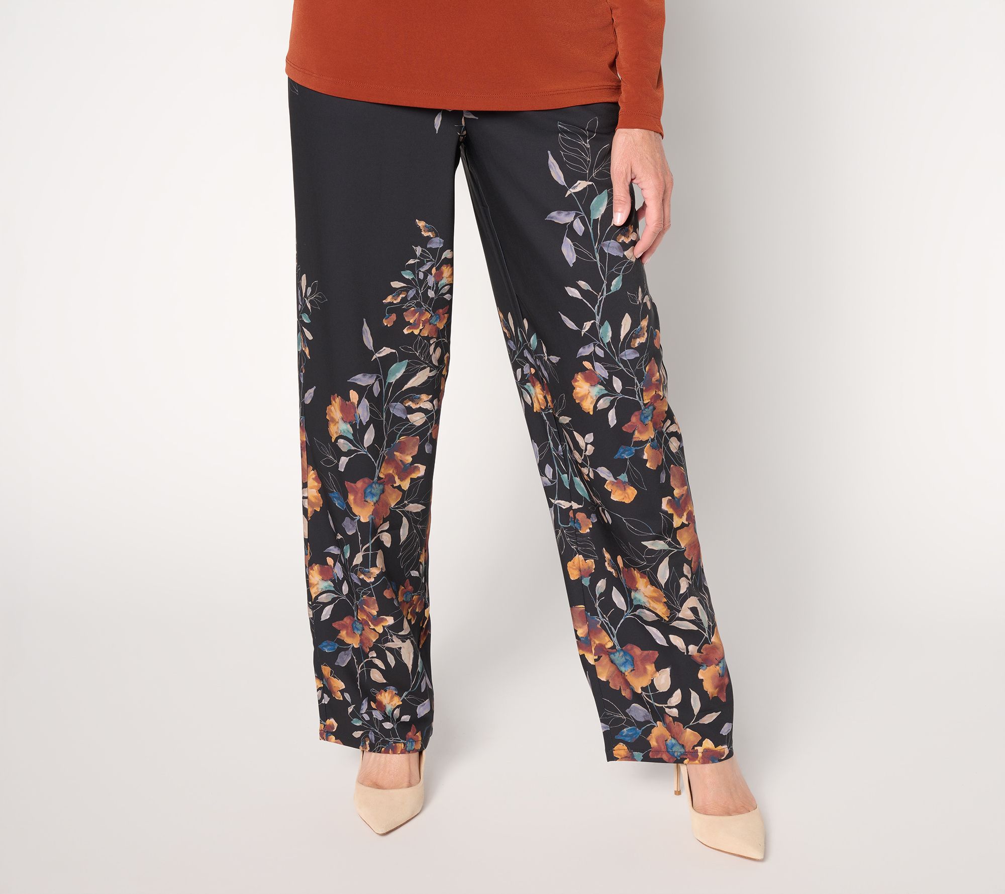 "As Is" Susan Graver Regular Printed Stretch Matte Twill Wide-Leg Pants