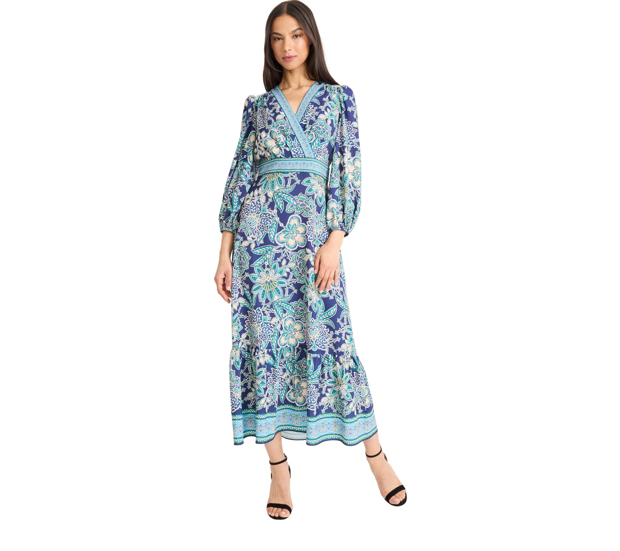  Donna Morgan V-Neck Balloon Sleeve Midi Dress