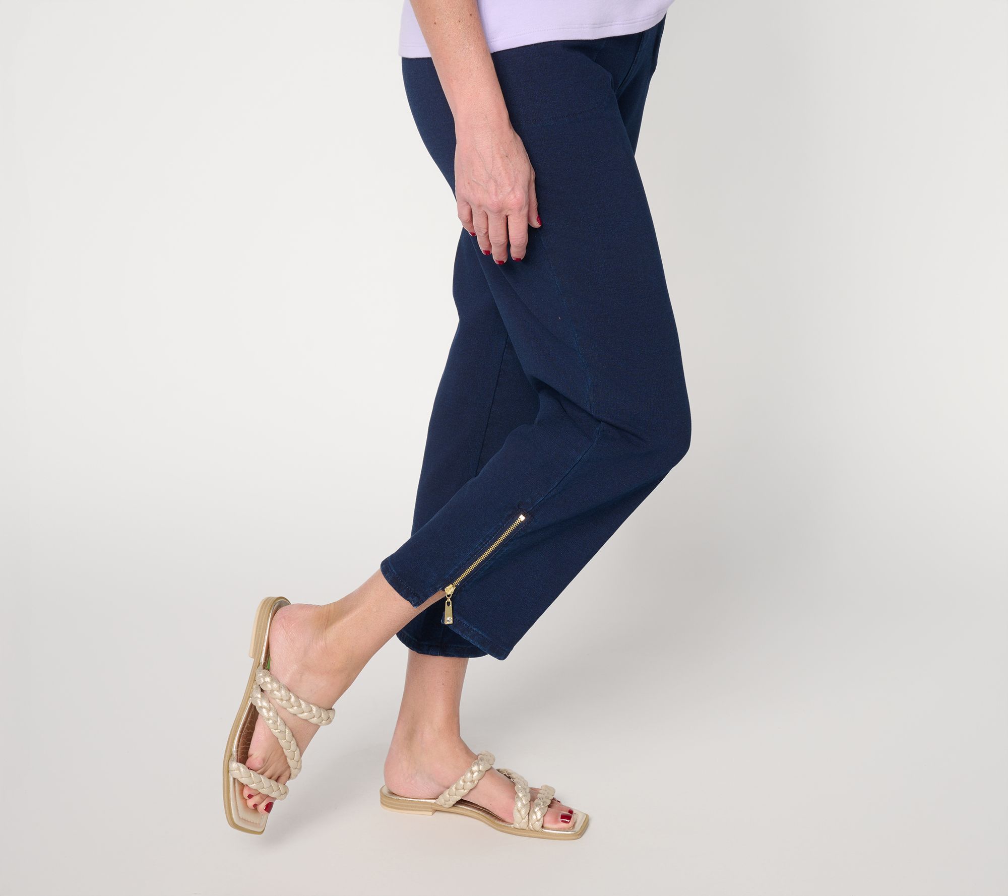 "As Is" Quacker Factory Regular DreamJeannes Glam Zipper Ankle Pant