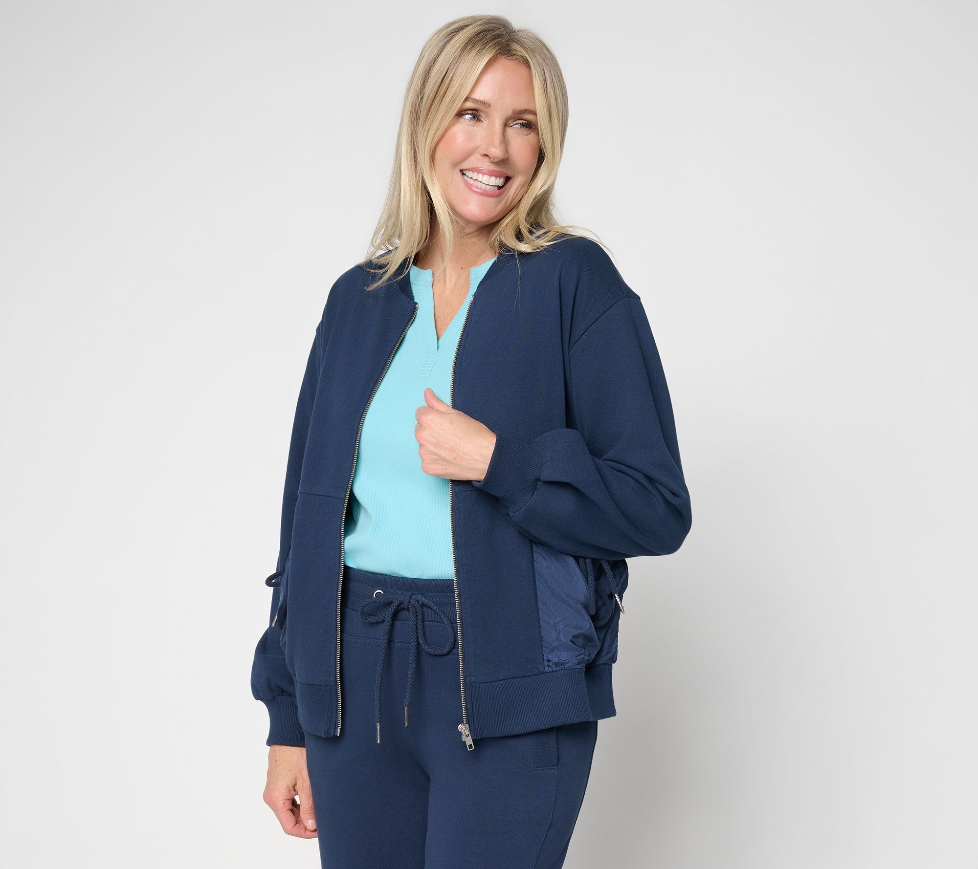 "As Is" LOGO by Lori Goldstein French Terry Zip Front Bomber Jacket