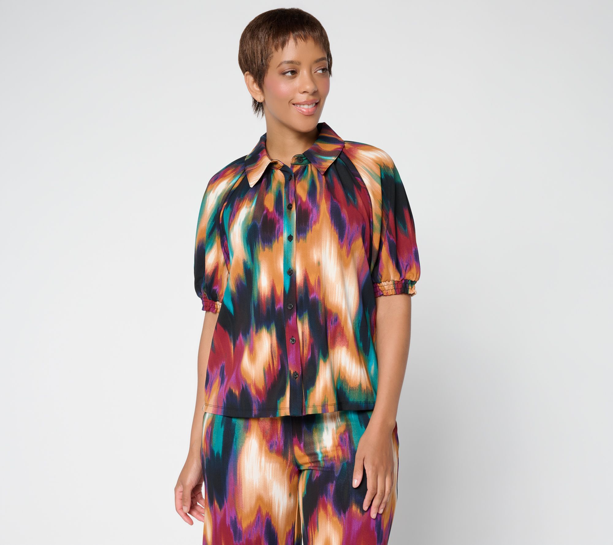 nicole by Nicole Miller Matte Jersey Printed Puff Sleeve Top