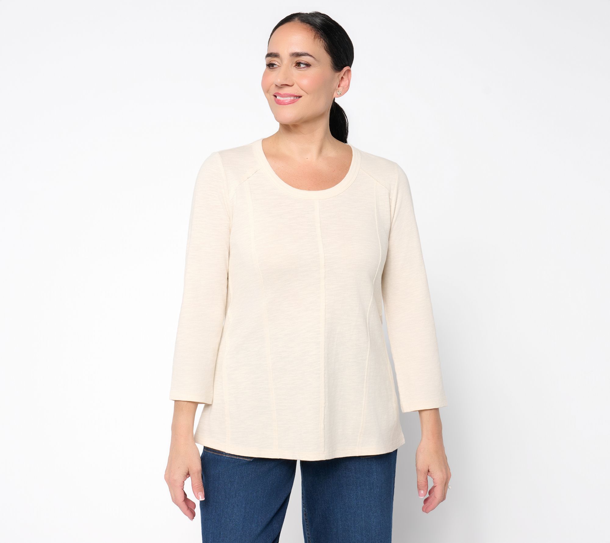 "As Is" LOGO Principles by Lori Goldstein Cttn Seamed 3/4 Sleeve Top