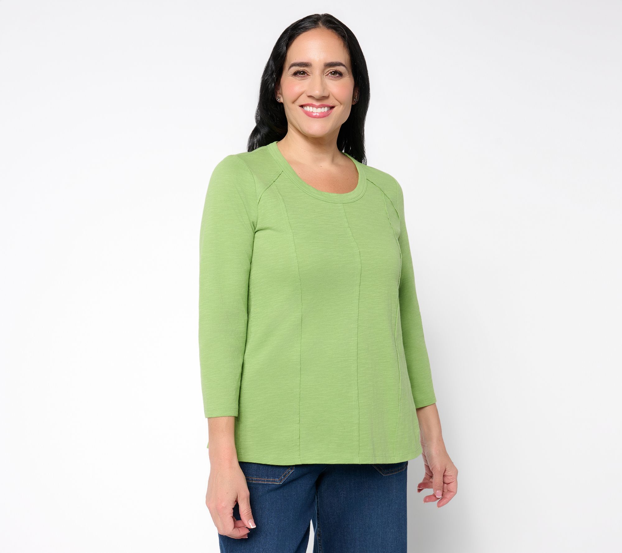 "As Is" LOGO Principles by Lori Goldstein Cttn Seamed 3/4 Sleeve Top