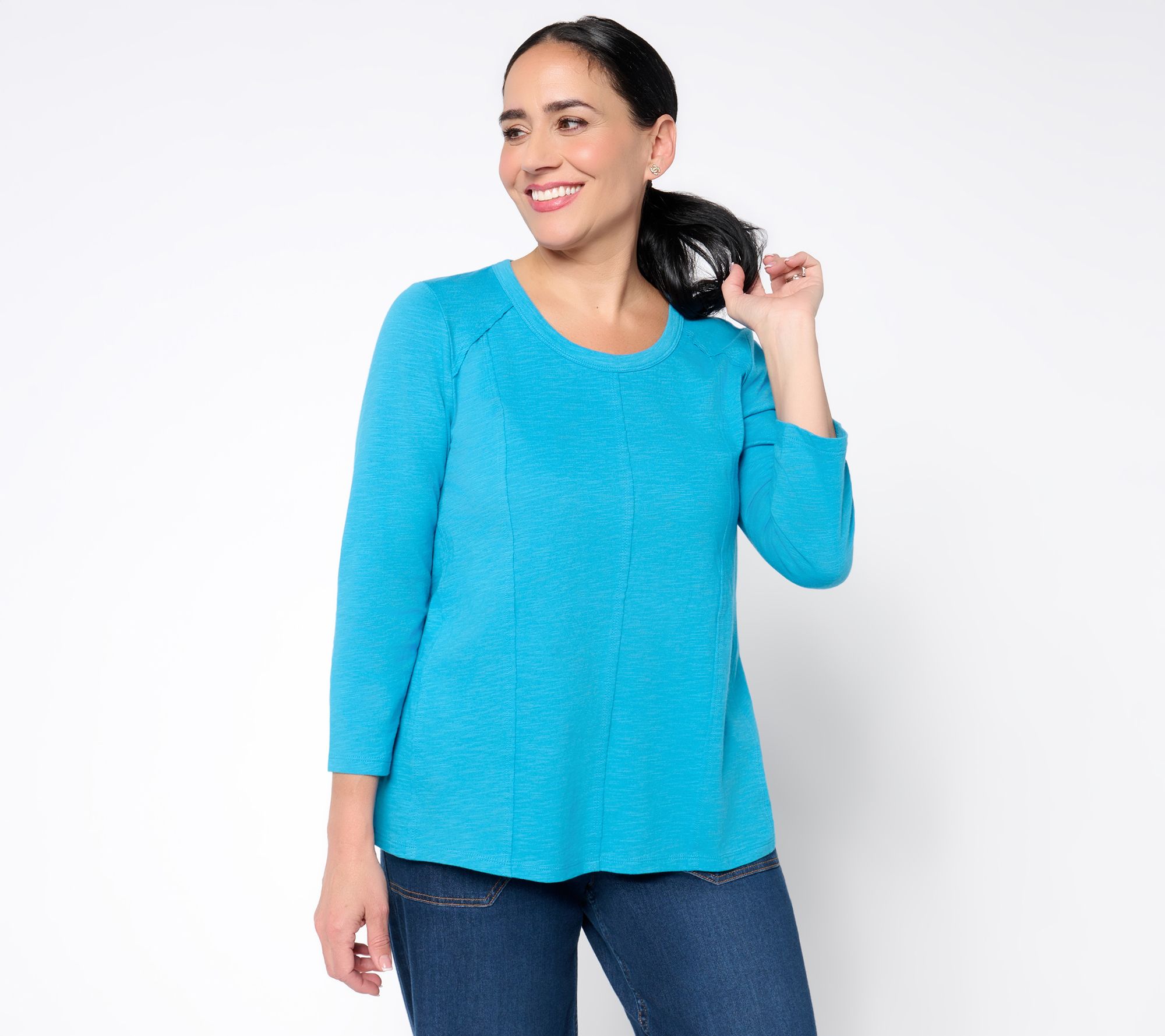 "As Is" LOGO Principles by Lori Goldstein Cttn Seamed 3/4 Sleeve Top