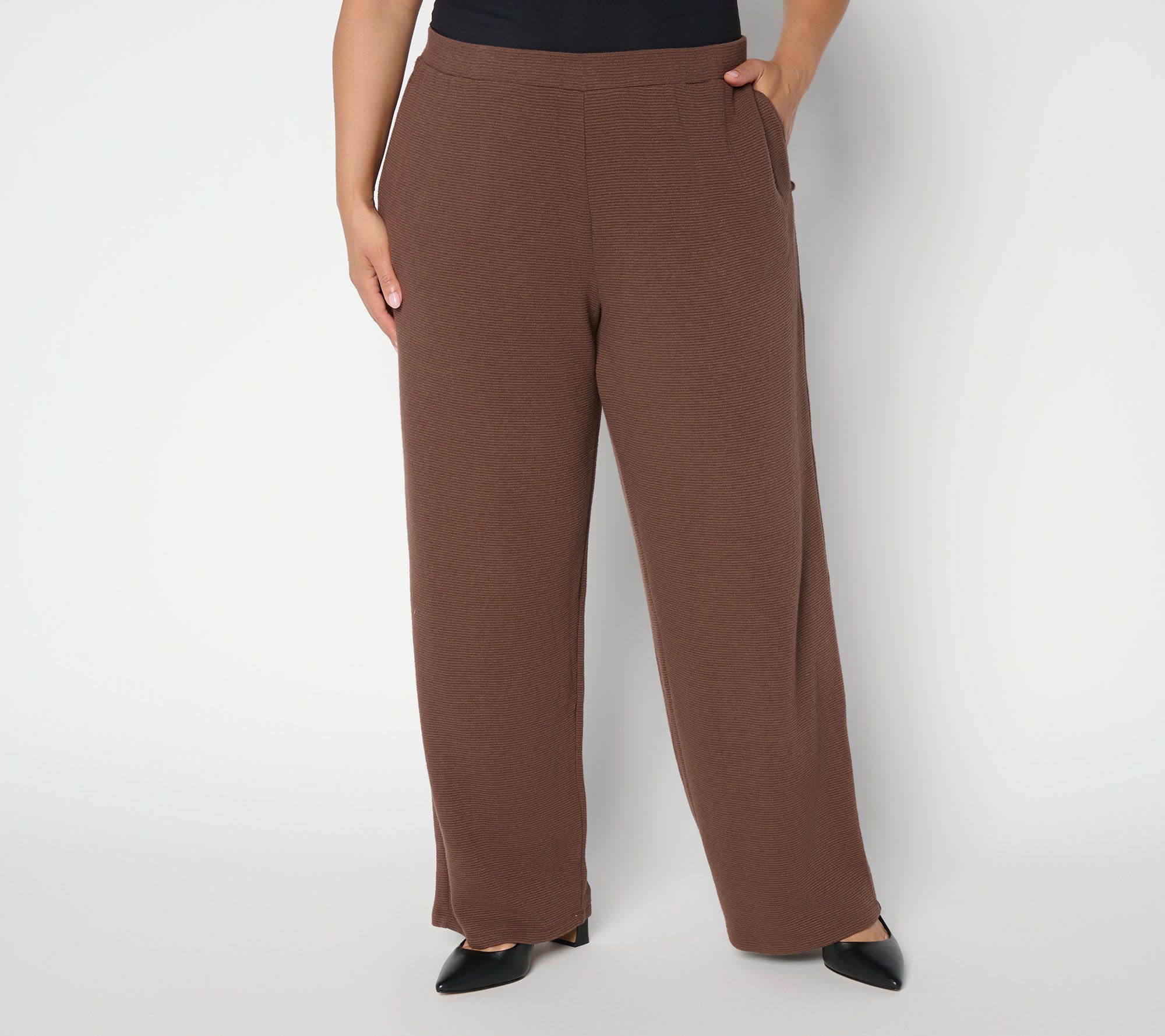 Susan Graver Petite Weekend Sweater Rib Knit Wide Leg Pants | QVC
