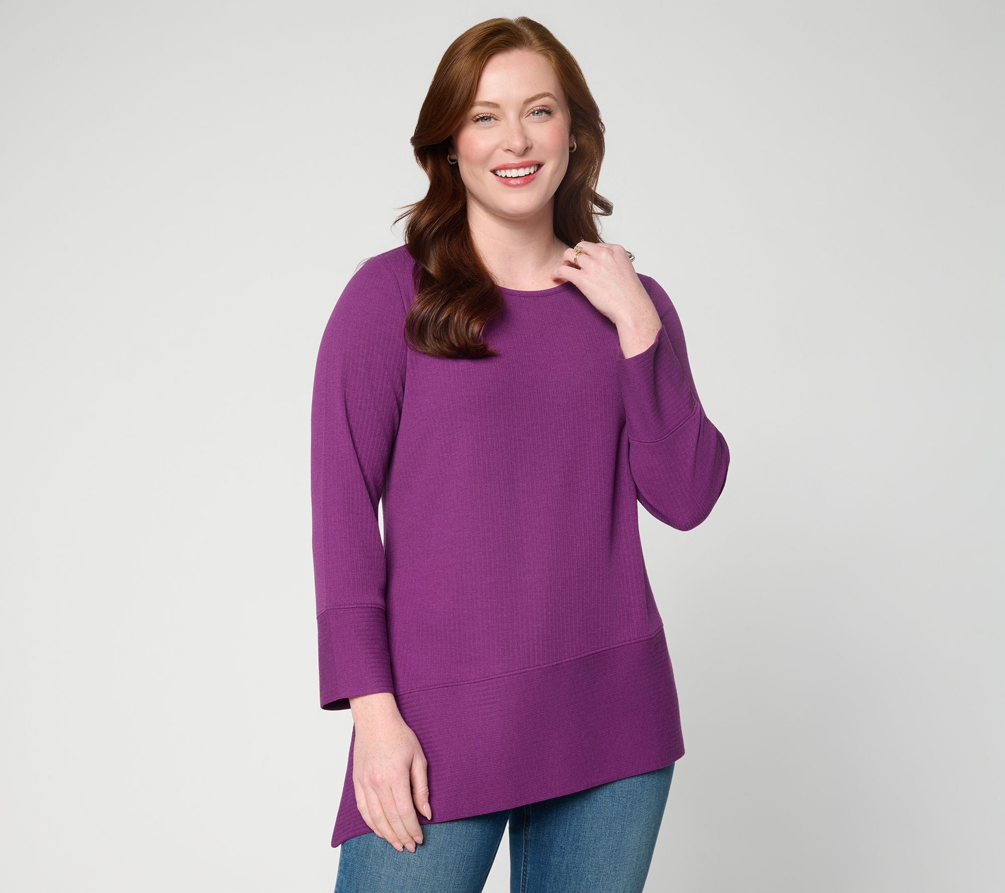 "As Is" Denim & Co. Regular Ribbed Jacquard Asymmetrical Tunic