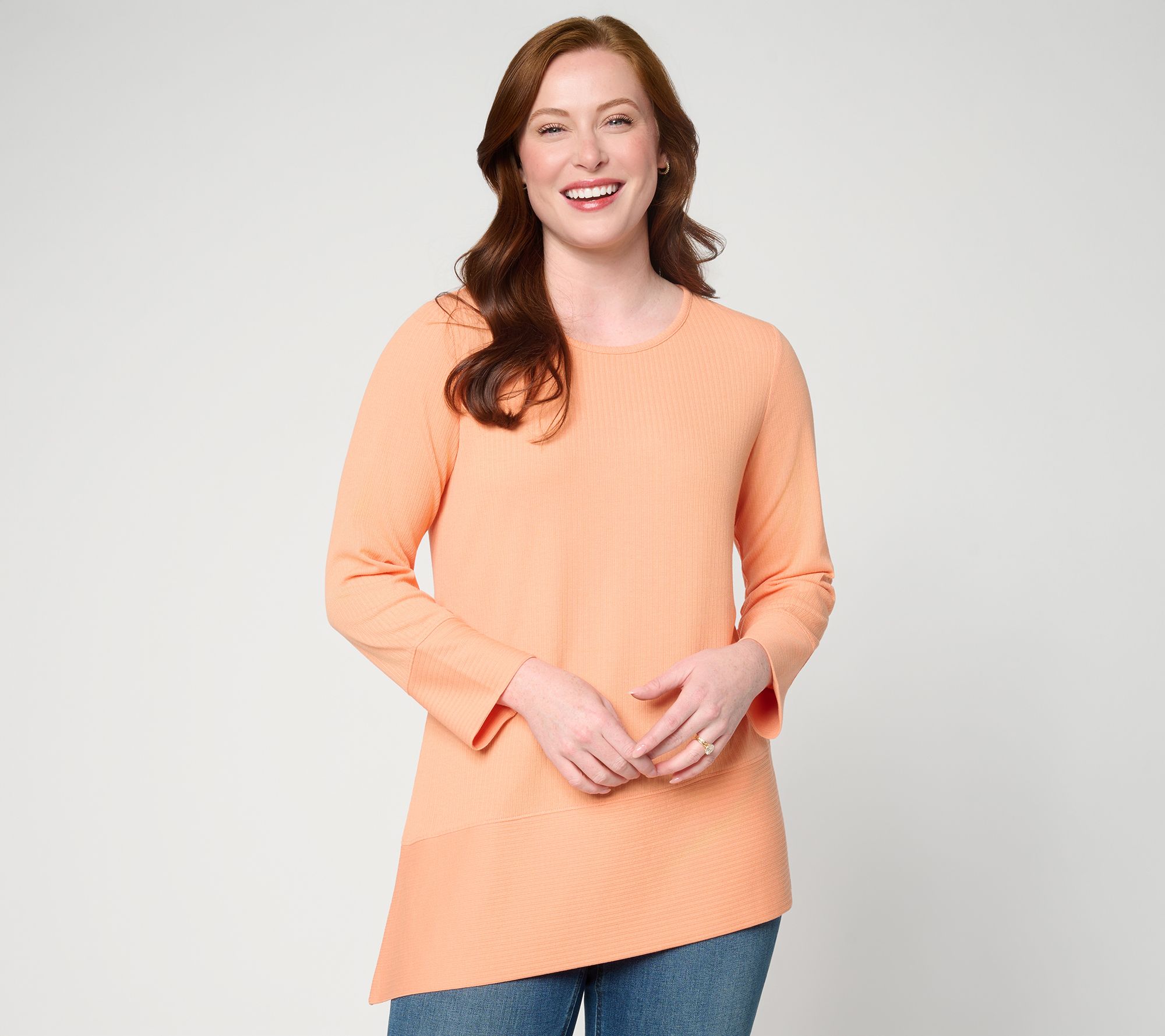 "As Is" Denim & Co. Regular Ribbed Jacquard Asymmetrical Tunic