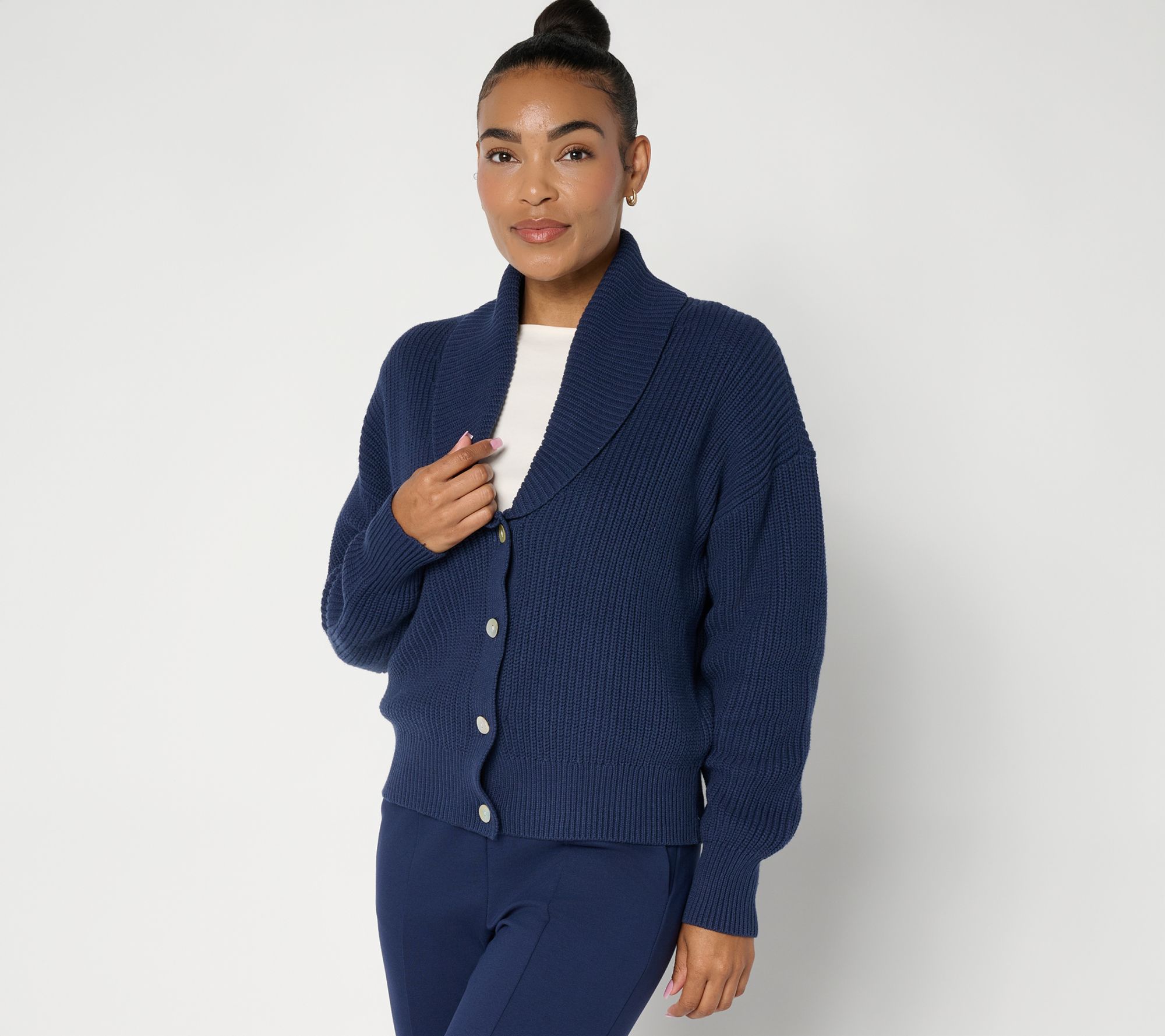 & BASICS Cotton Blend Shaker Stitch Cardigan