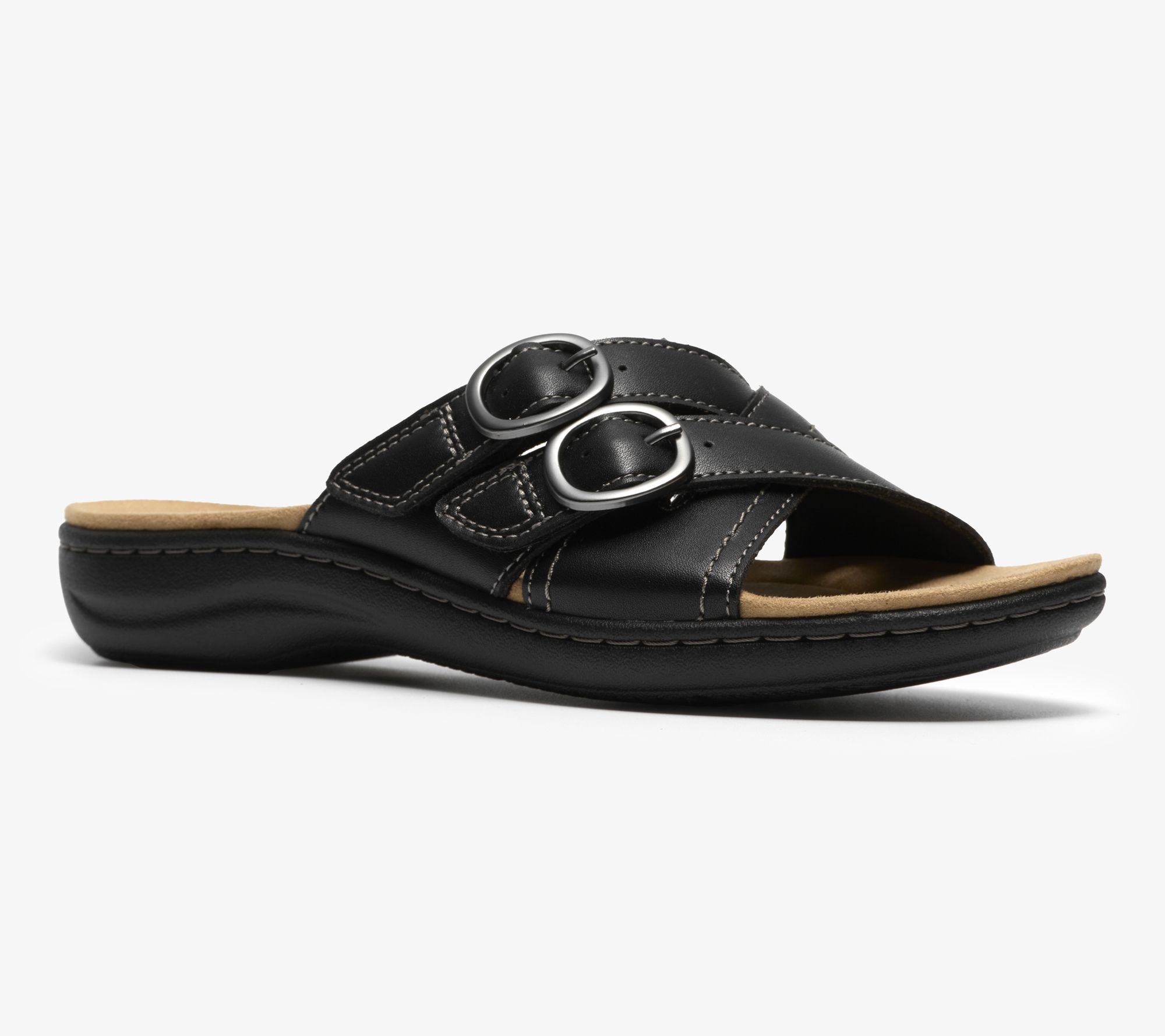 "As Is" Clarks Collection Leather Slide Sandals -Laurieann Opal