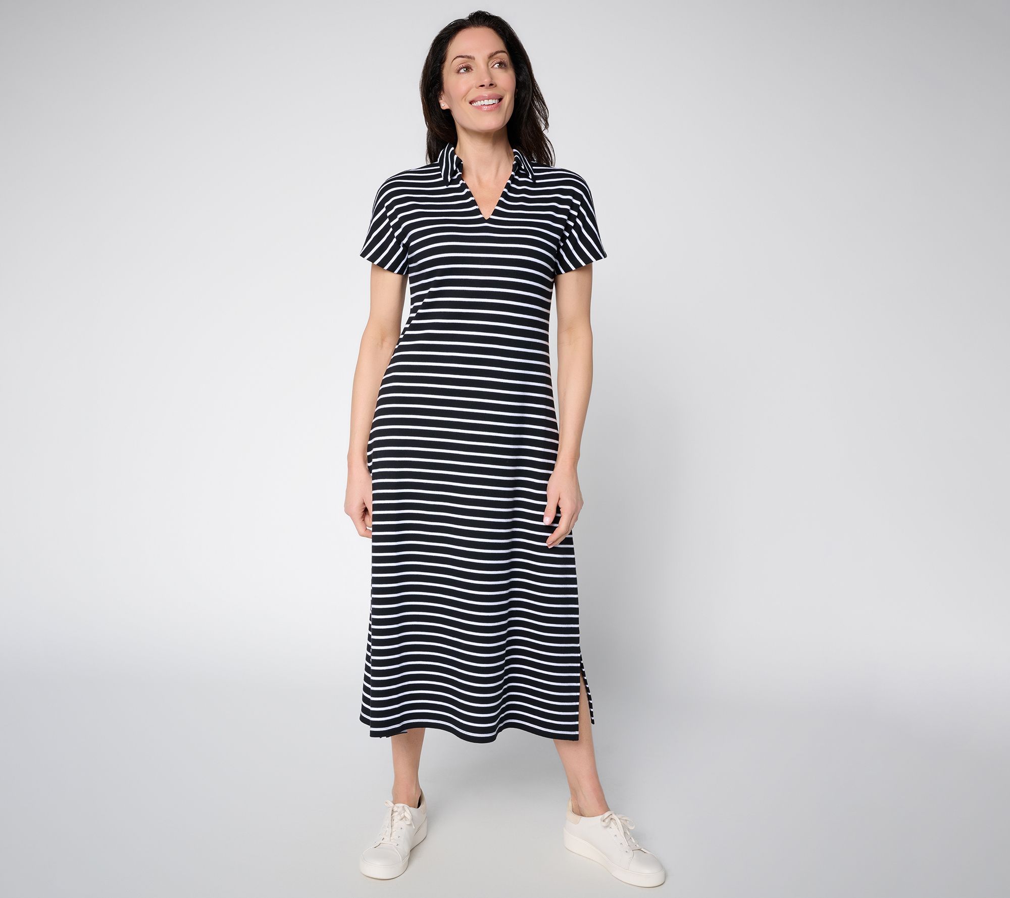 "As Is" Joan Rivers Petite V-Neck French Terry Dress w/ Side Slit