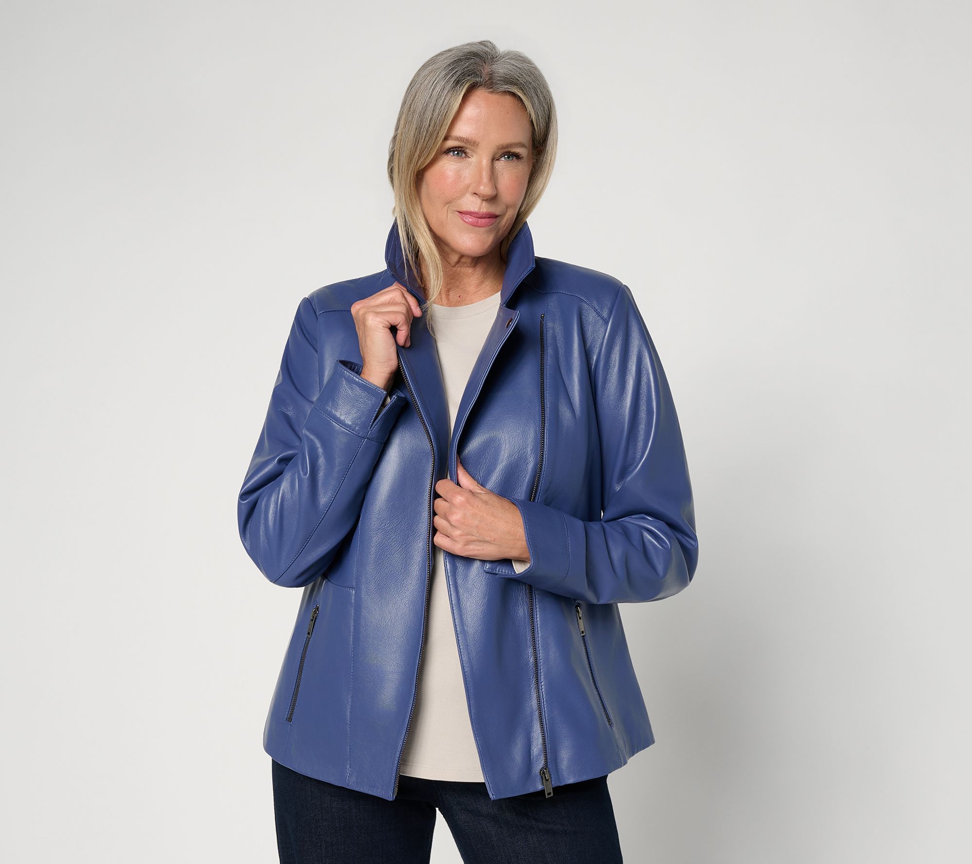 "As Is" Denim & Co. Regular Lamb Leather Moto Jacket w Pockets