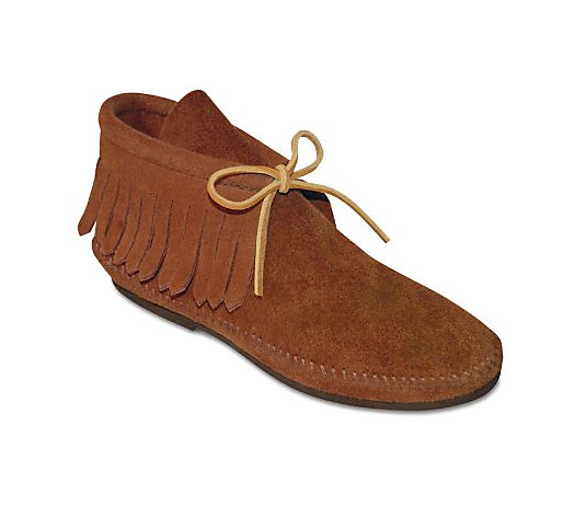 Minnetonka Classic Hardsole Suede Ankle Boots with Fringe