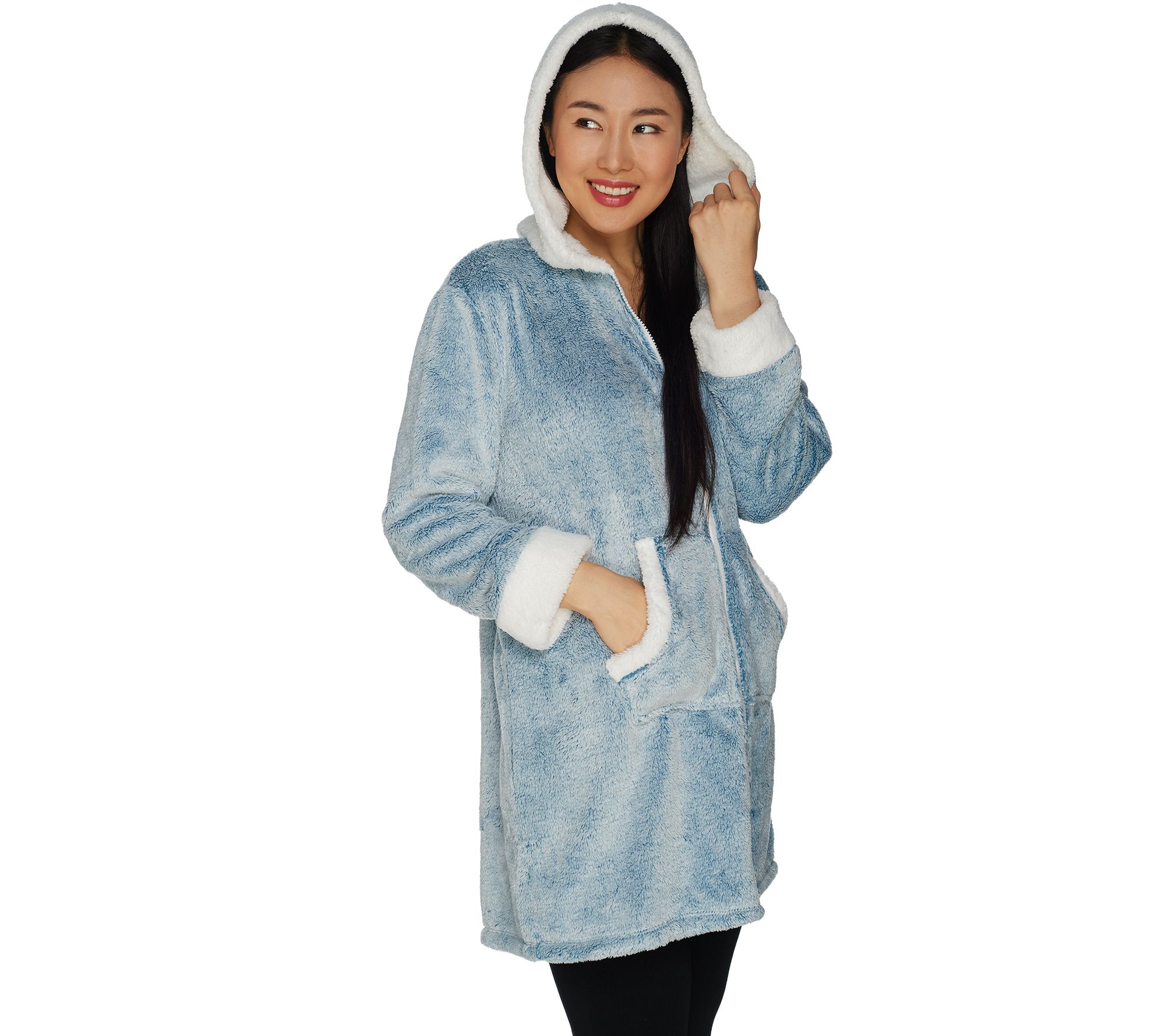 Cuddl Duds Frosted Fleece Zip-Up Robe with Sherpa Trim - QVC.com