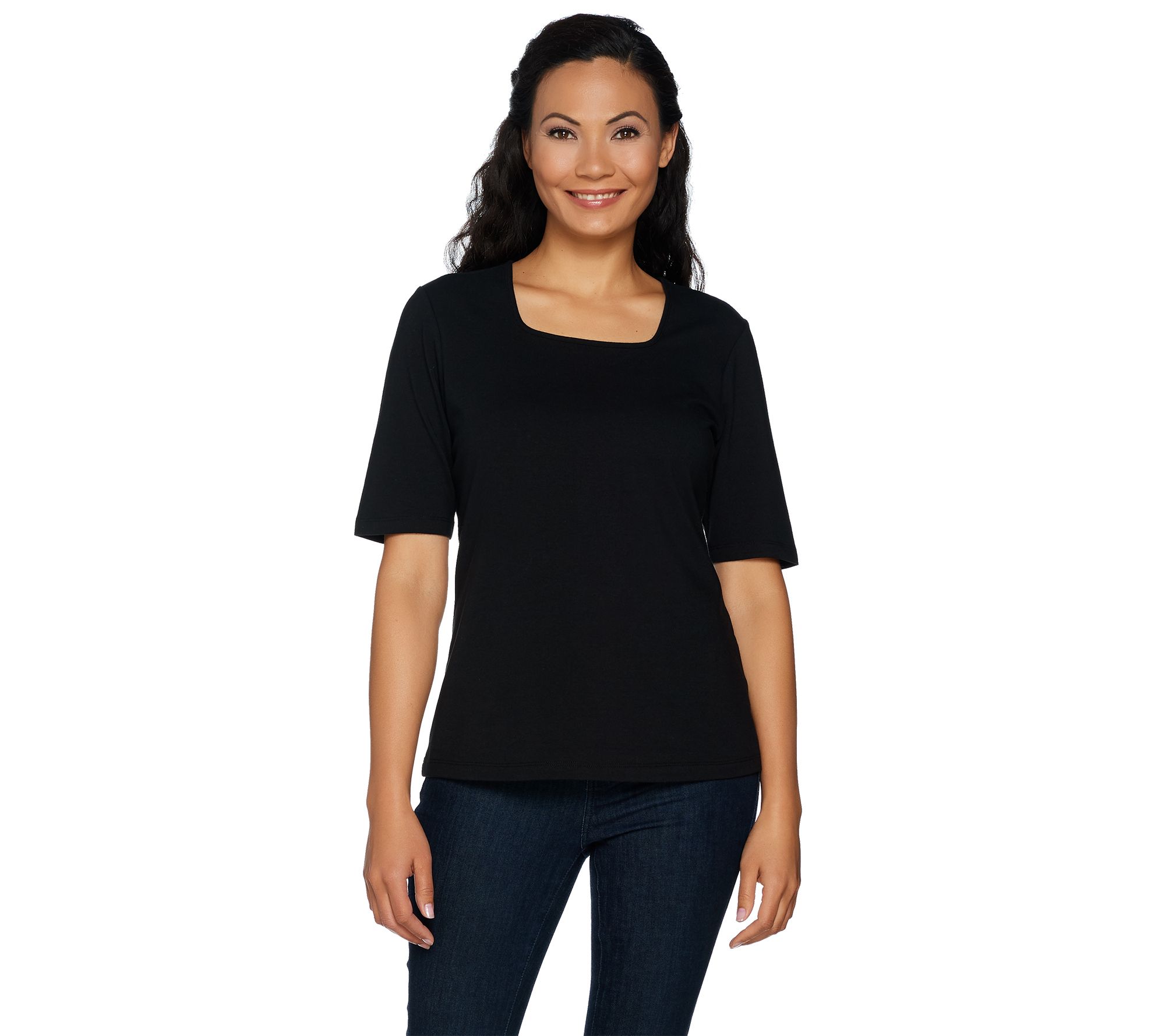 "As Is" Denim & Co. Essentials Elbow Sleeve Square Neck Knit Top