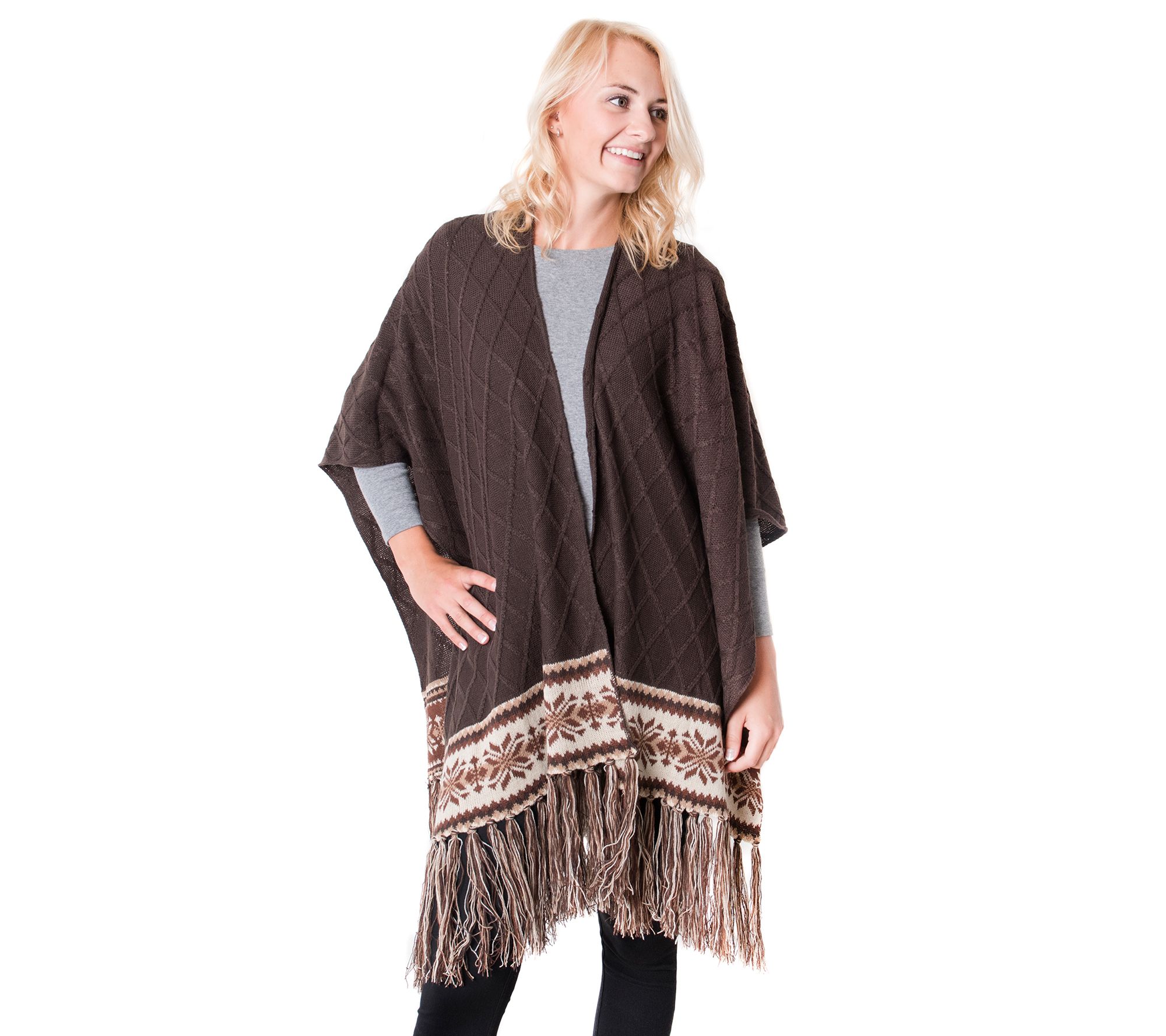 MUK LUKS Women's Knit Fringe Ruana