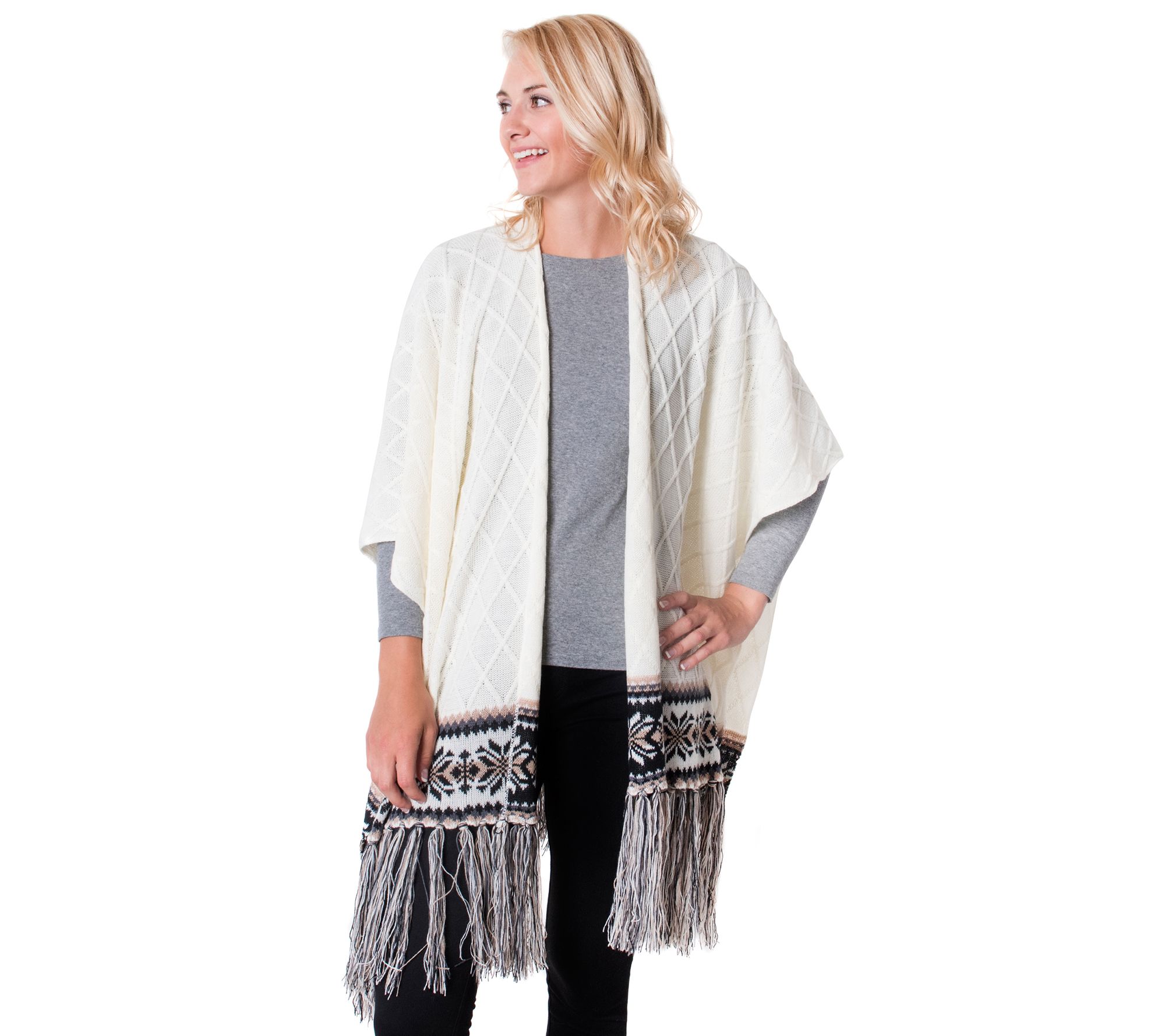 MUK LUKS Women's Knit Fringe Ruana