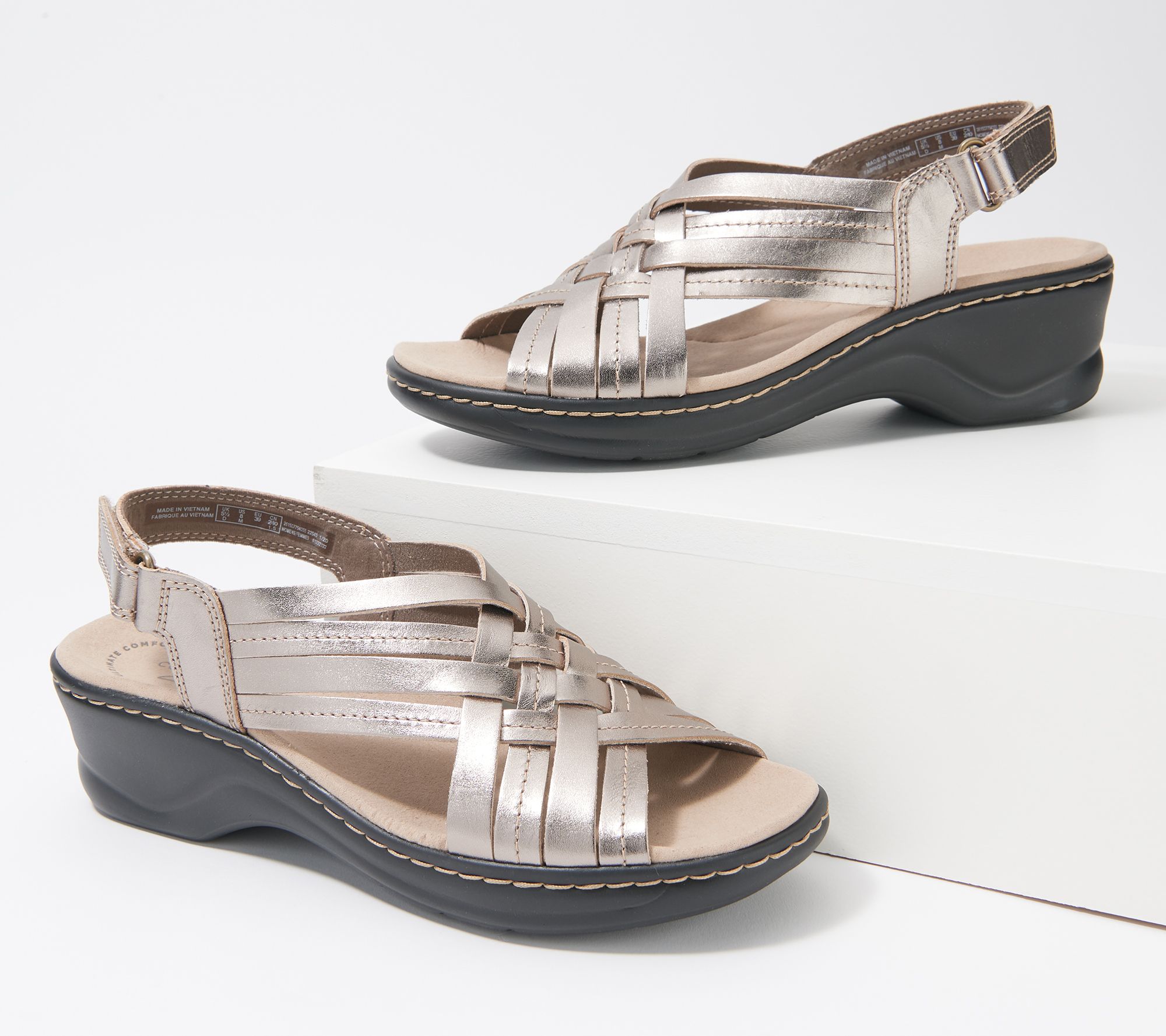 clarks wedge sandals on qvc