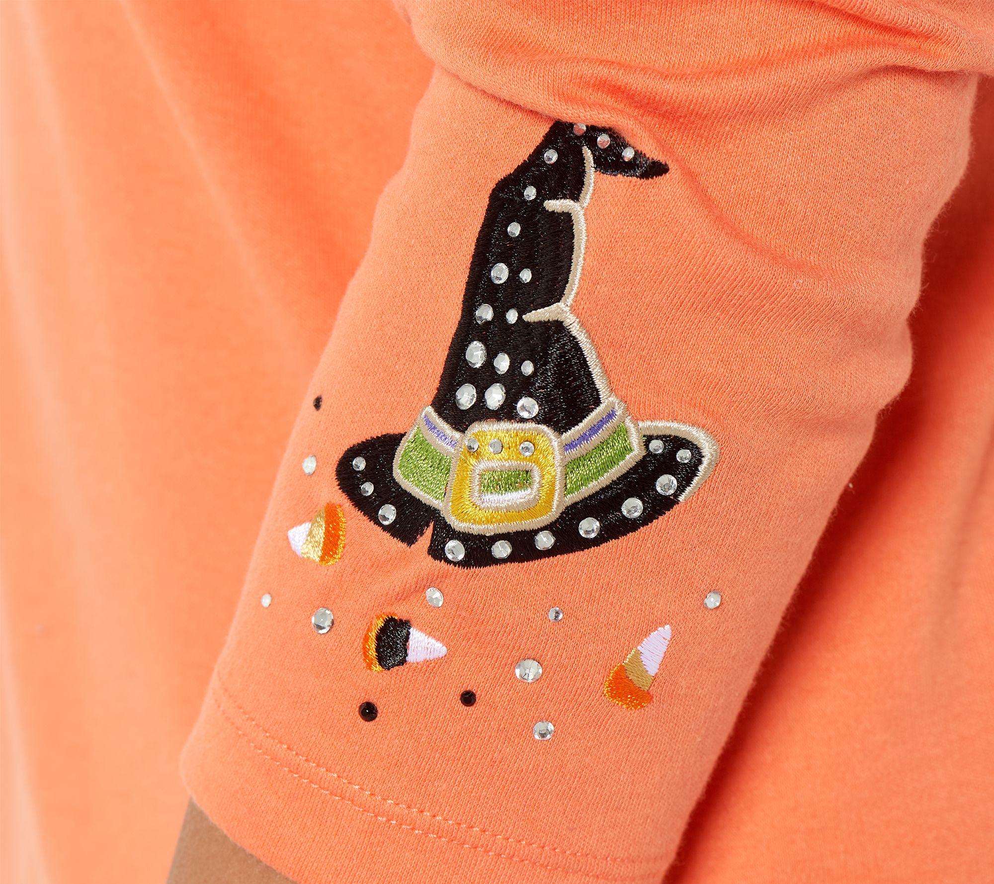Quacker Factory QUACKER FACTORY Orange Embroidered Halloween Witch Tunic Sweatshirt 1X 