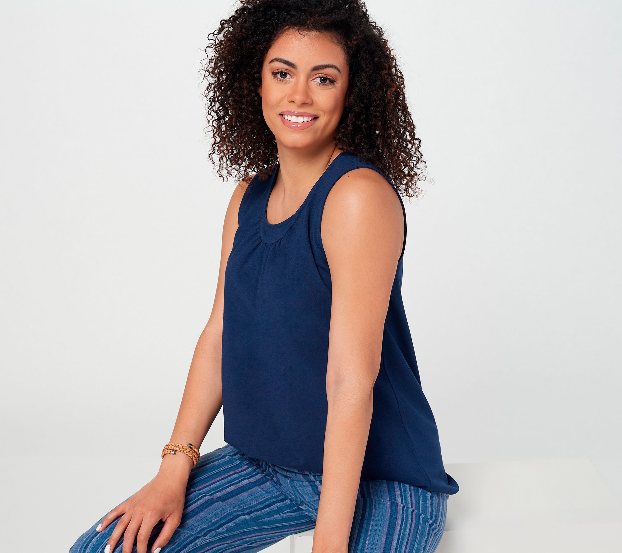 "As Is" Denim & Co. Essentials Jersey Tank with Curved Hem