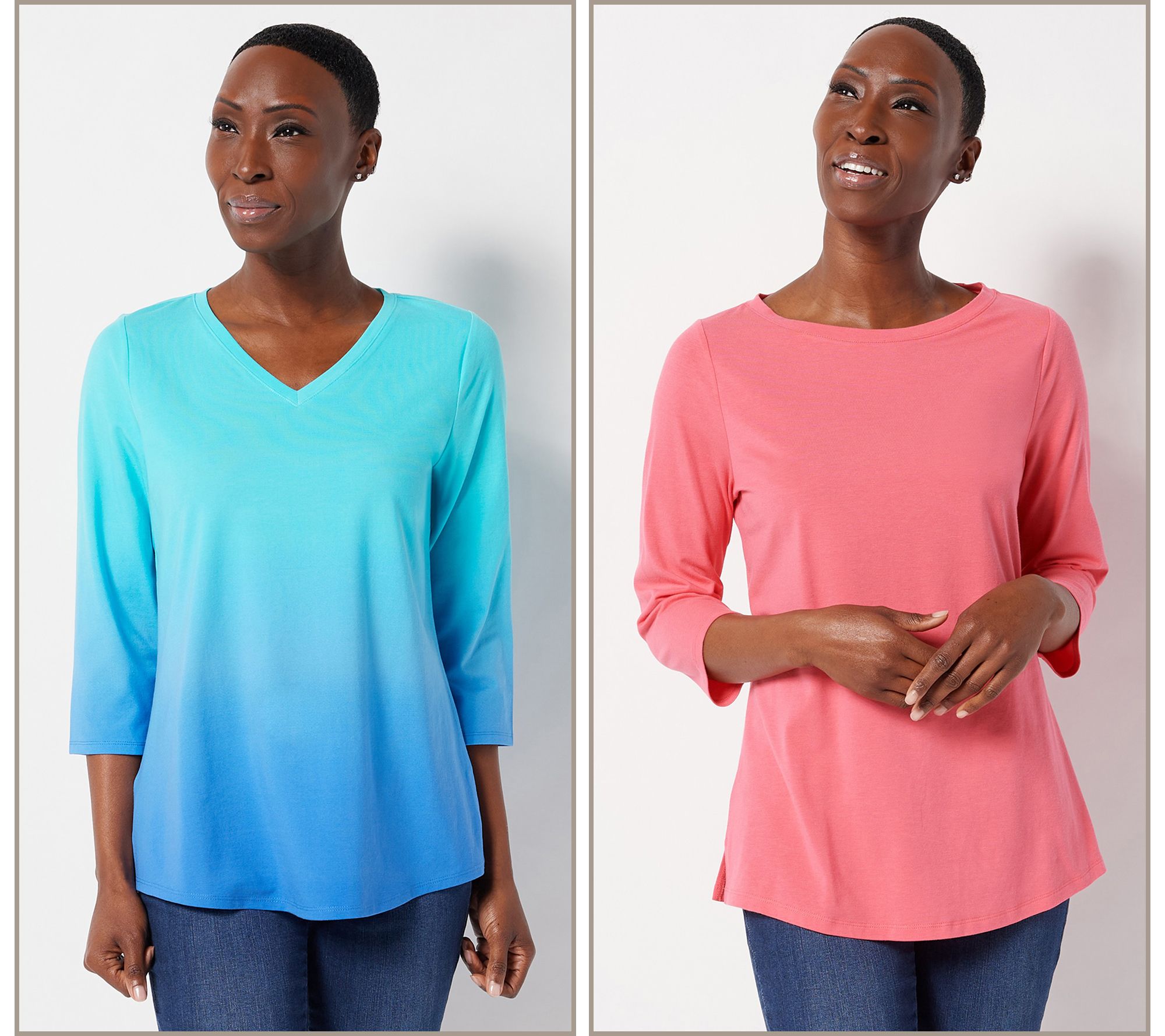 Belle by Kim Gravel Set of 2 TripleLuxe Knit 3/4-Sleeve Tops - QVC.com