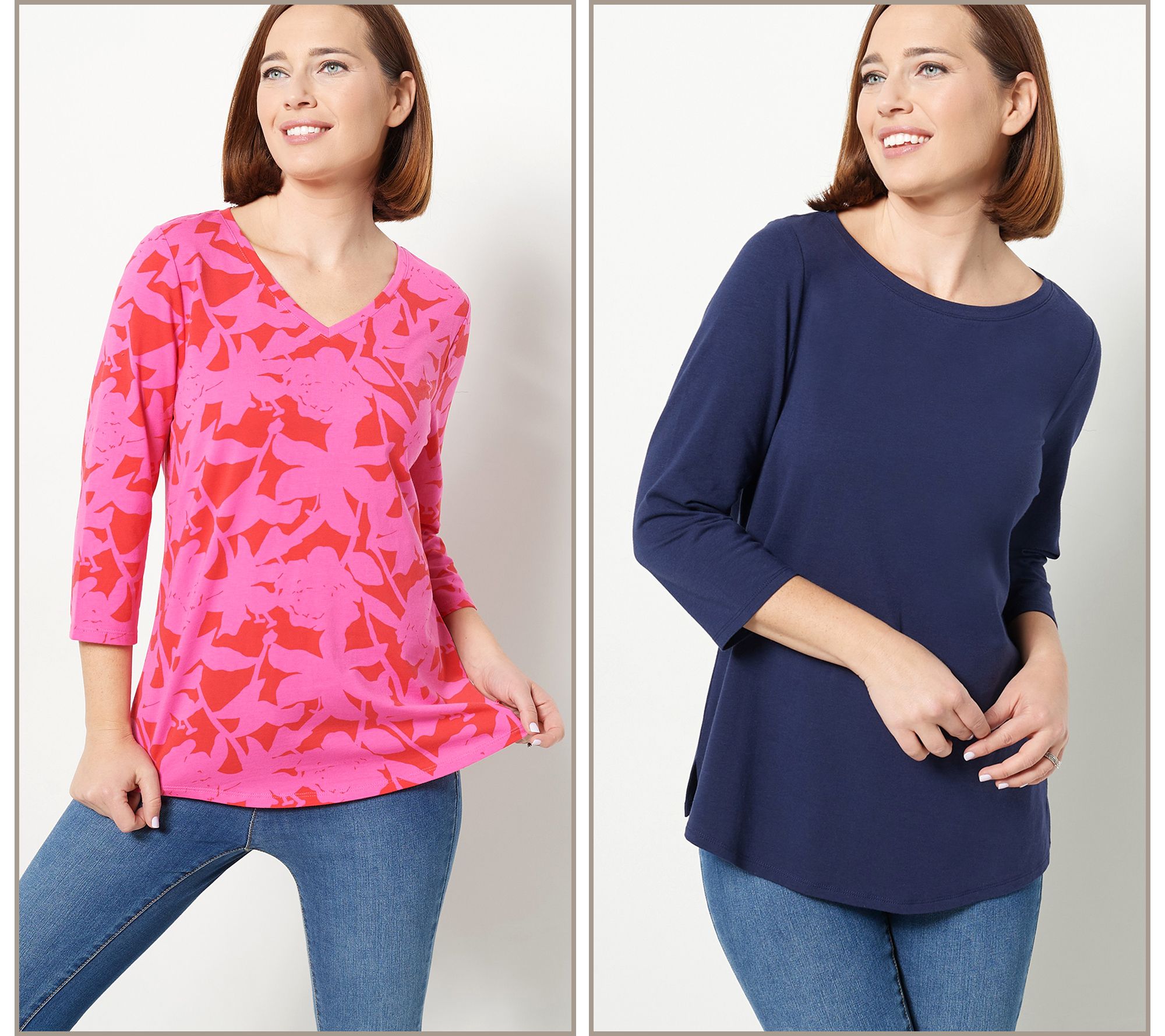 Belle by Kim Gravel Set of 2 TripleLuxe Knit 3/4-Sleeve Tops