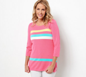Belle by Kim Gravel Striped 3/4 Sleeve Sweater - A471024