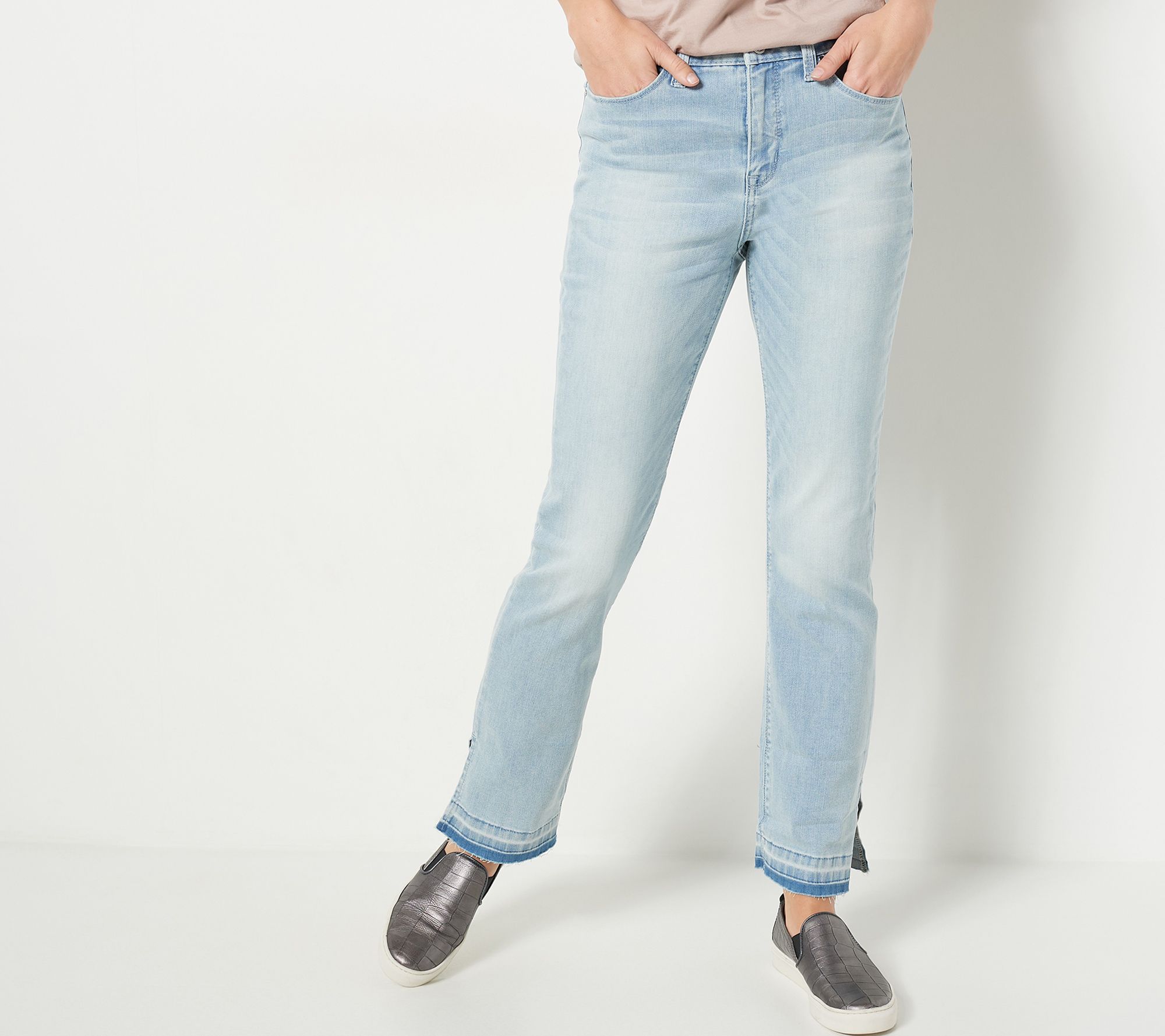 Laurie Felt Regular Daisy Denim Straight-Leg Jeans w/ Slit 