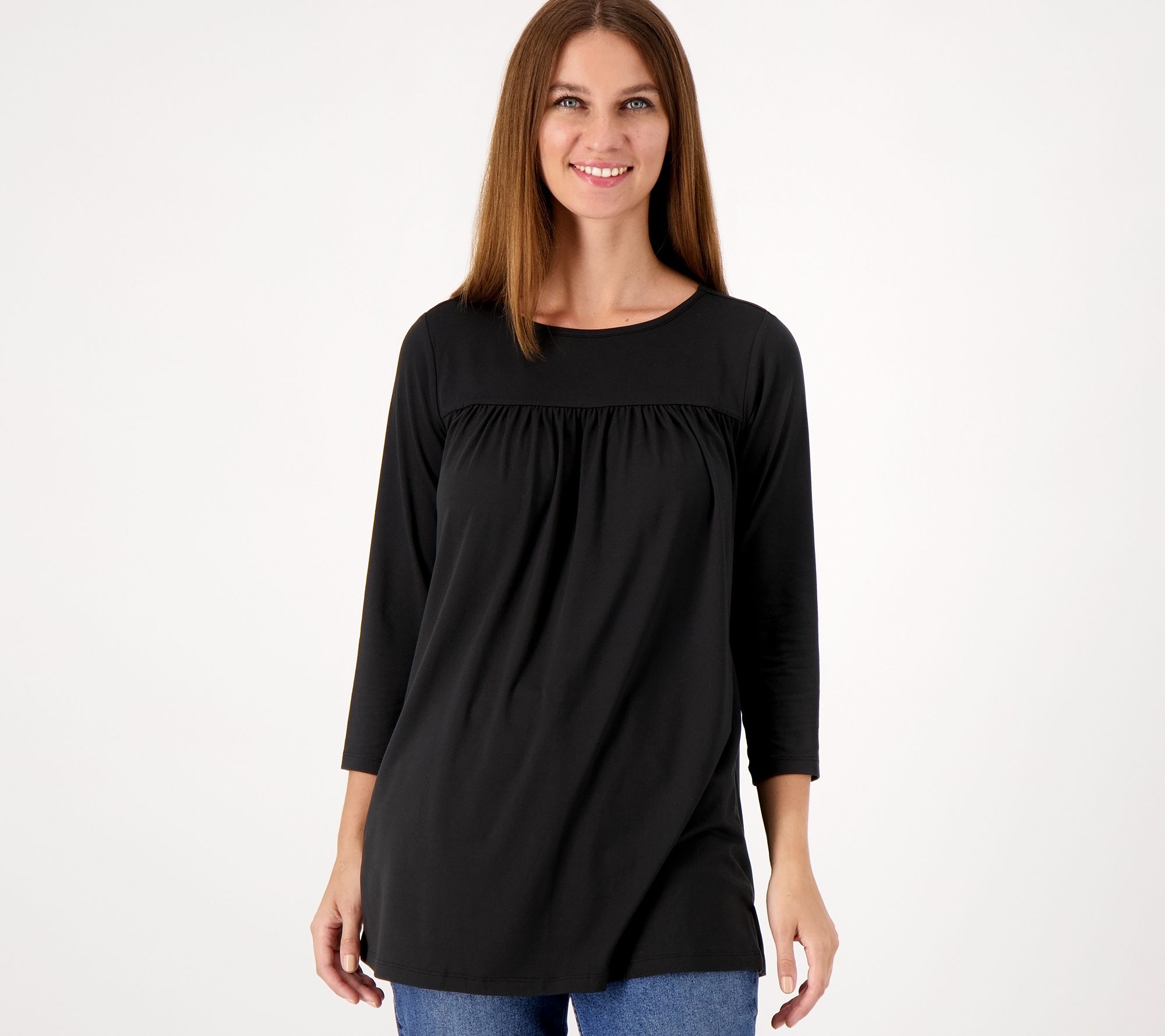 Attitudes by Renee Yummy Jersey 3/4 Sleeve Flounce Top