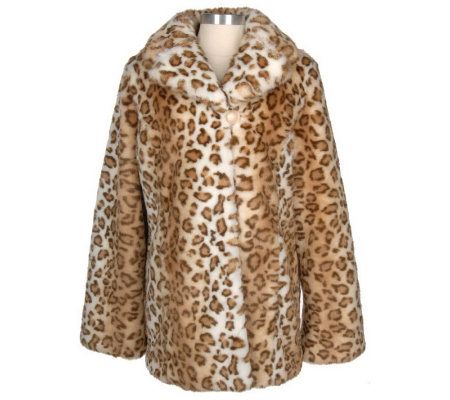 Dennis Basso Snow Leopard Faux Fur Coat with Notched Collar - Page 1 ...