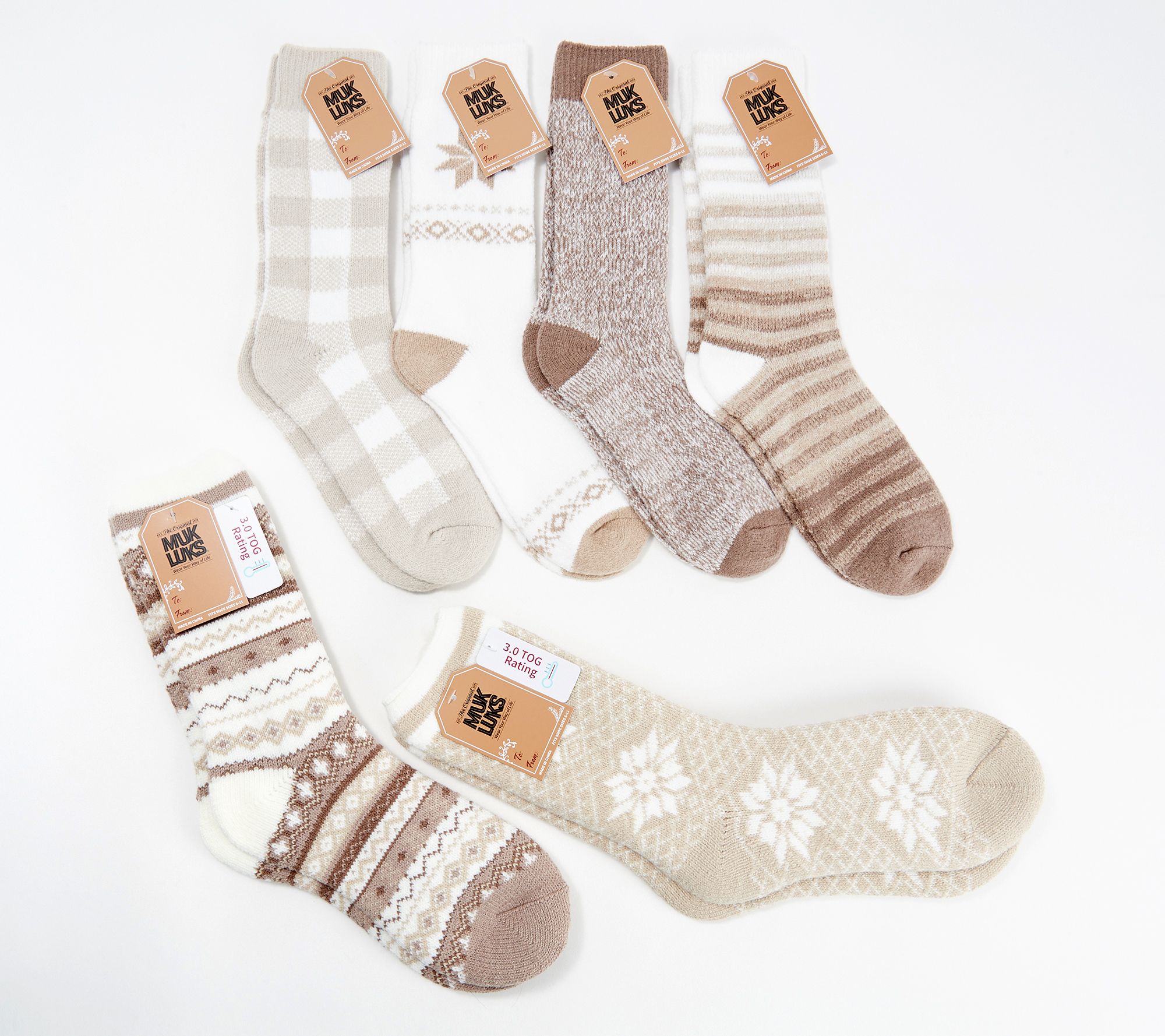 MUK LUKS 6 Pk Sock Set - 4 Boot Socks & 2 Heat Retainer Socks
