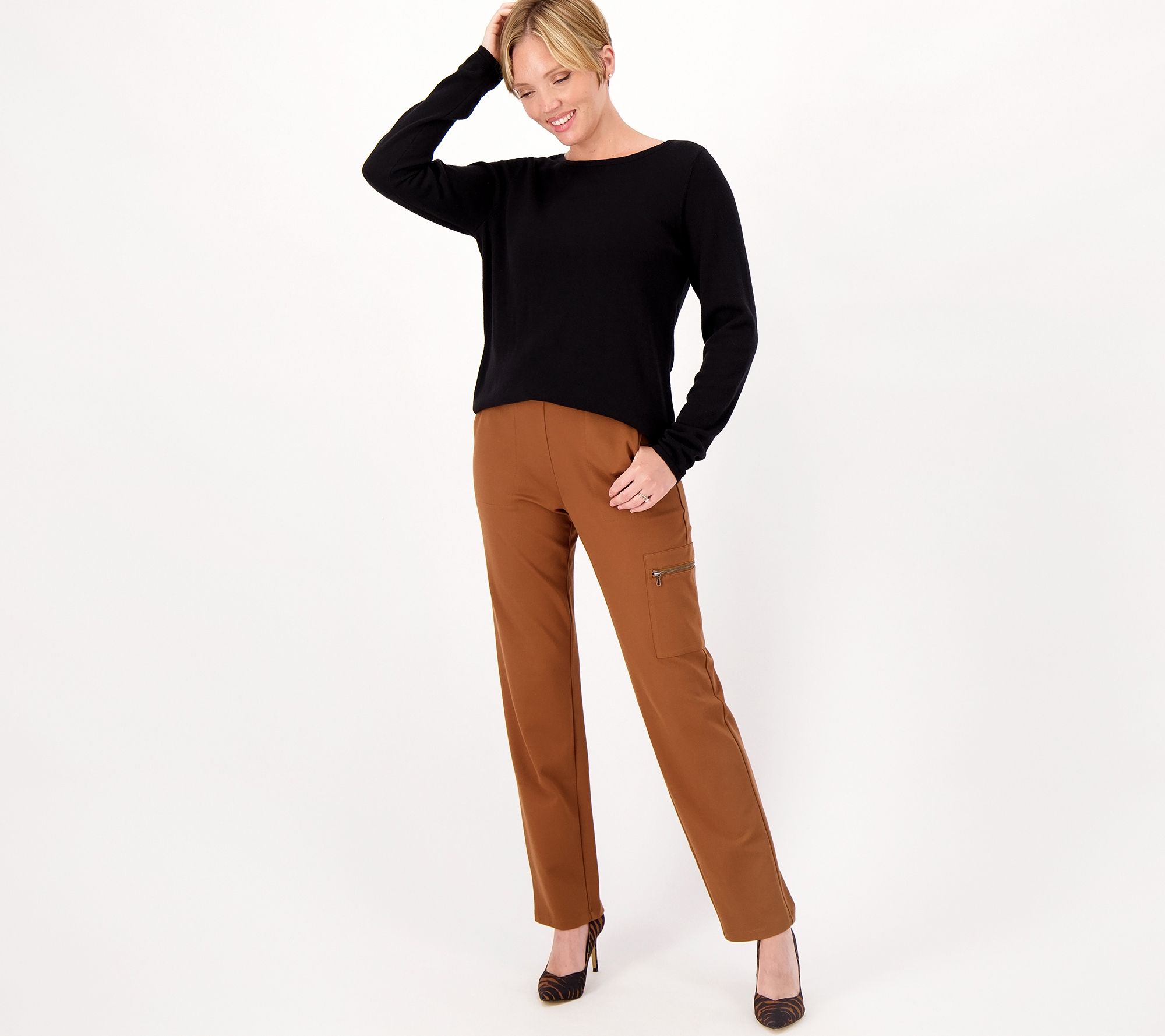 Susan Graver Petite Supreme Knit Straight Leg Pants w/ Zip Pocket - QVC.com