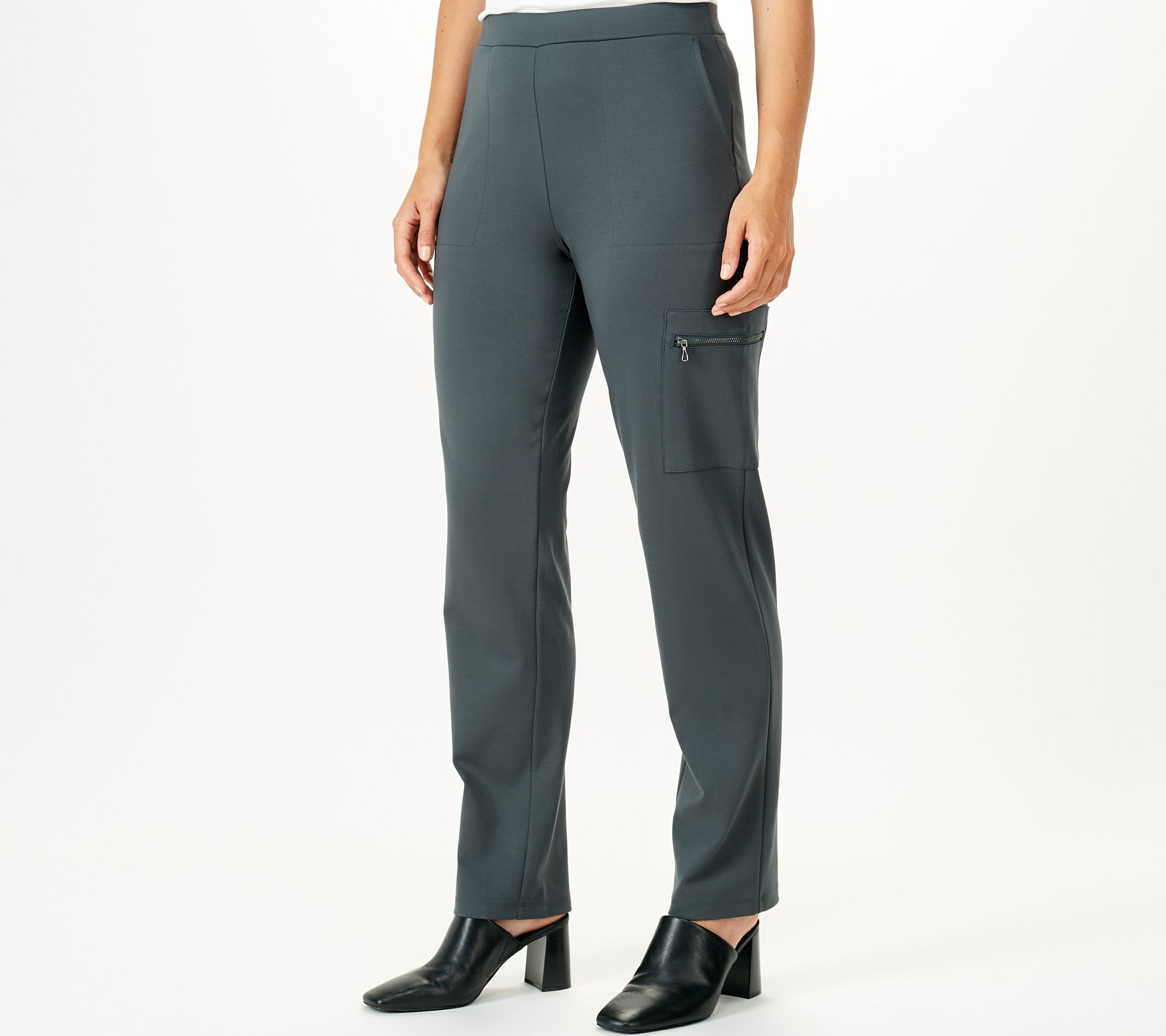 Susan Graver Petite Supreme Knit Straight Leg Pants w/ Zip Pocket